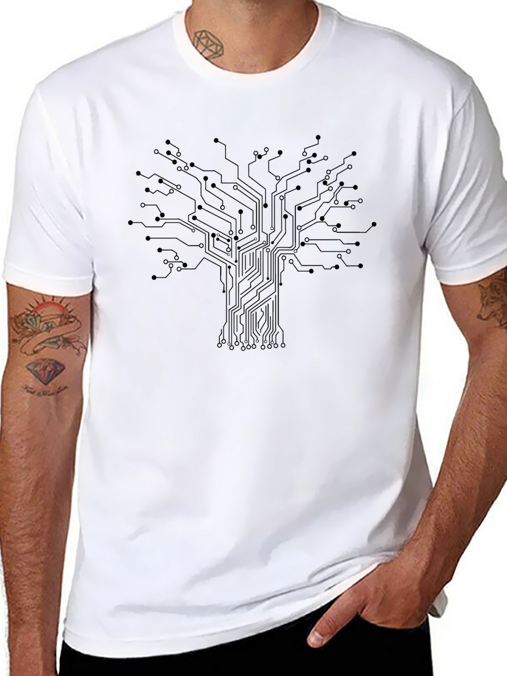 Tech Tree Black T-Shirt - Modern Circuit Board Design