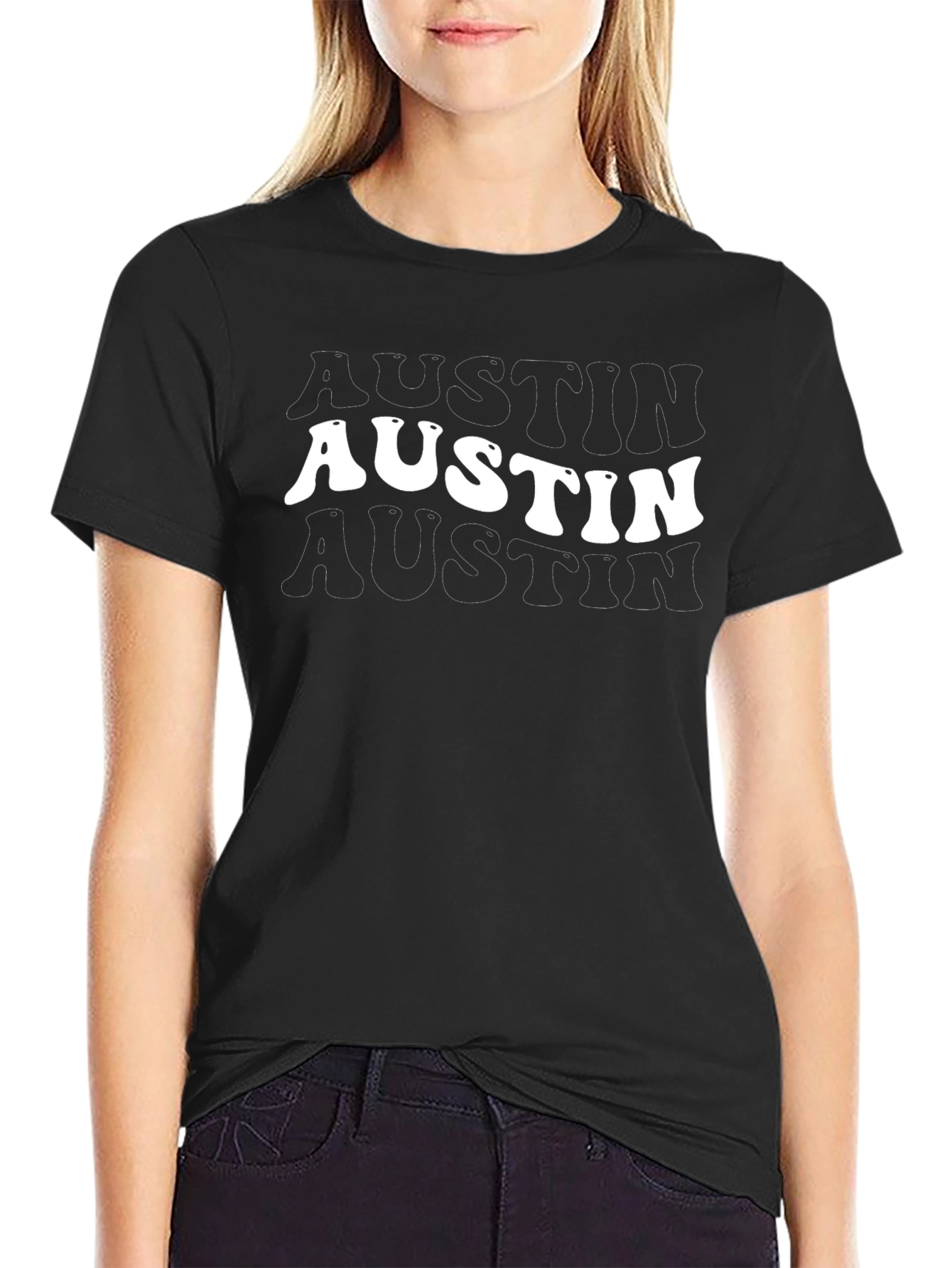 Retro Austin Graphic Tee - Trendy Black T-Shirt