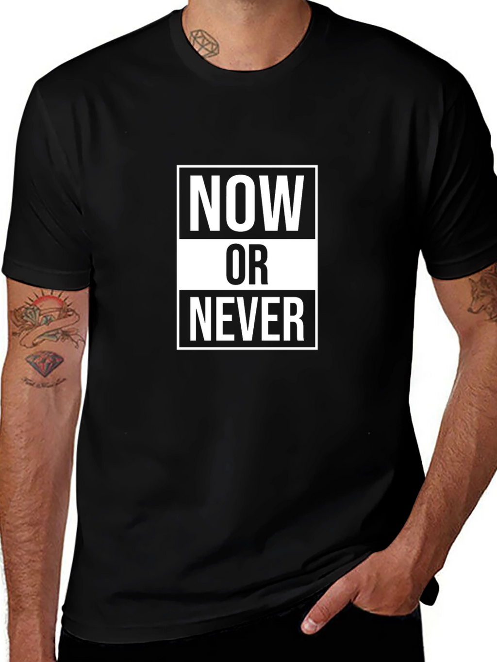 Now Or Never Black Graphic Tee
