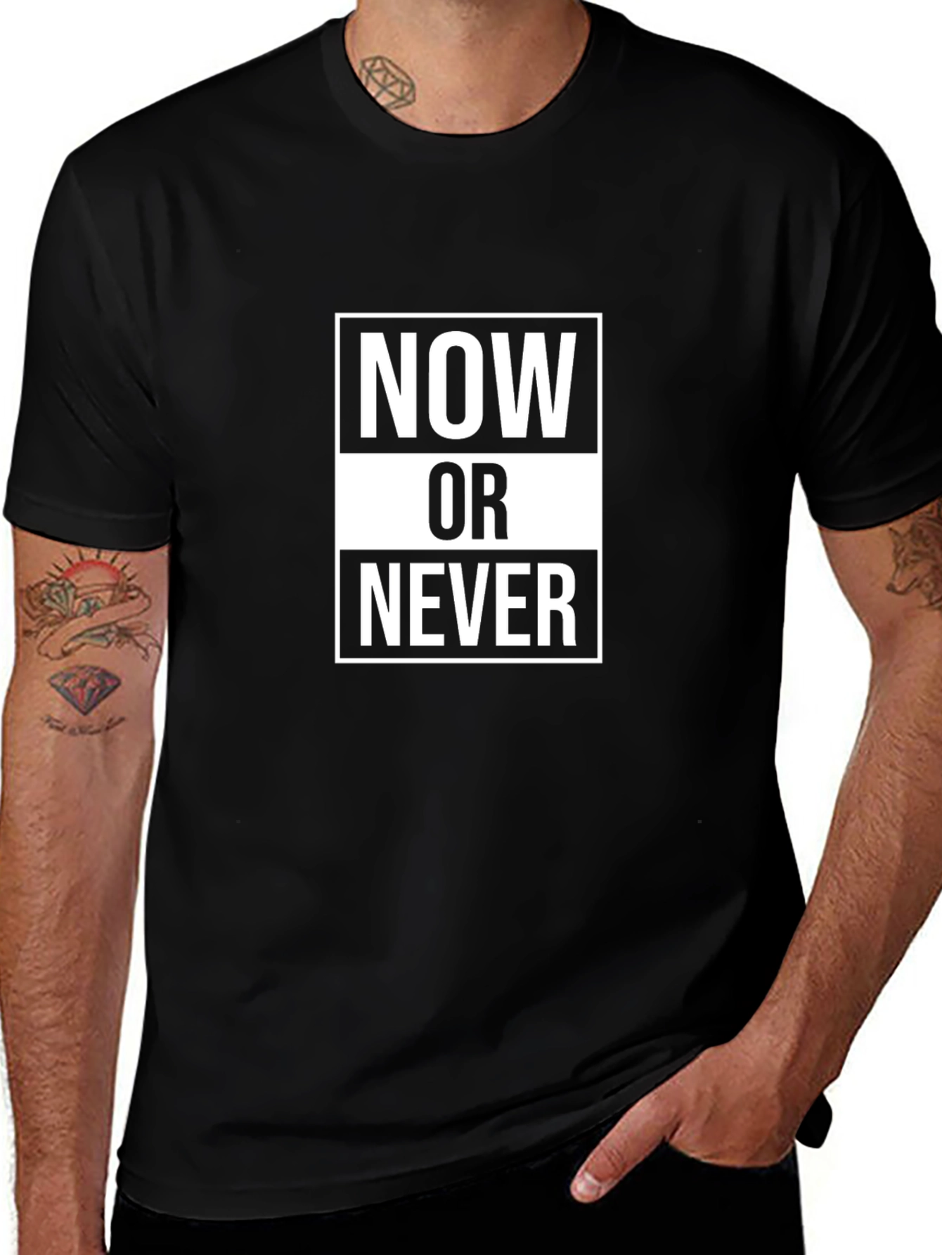 Now Or Never Black Graphic Tee