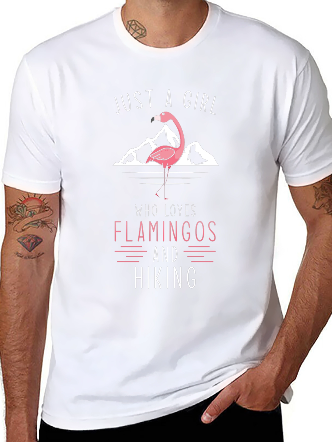 Flamingo Hiking Graphic Tee - Just a Girl Who Loves