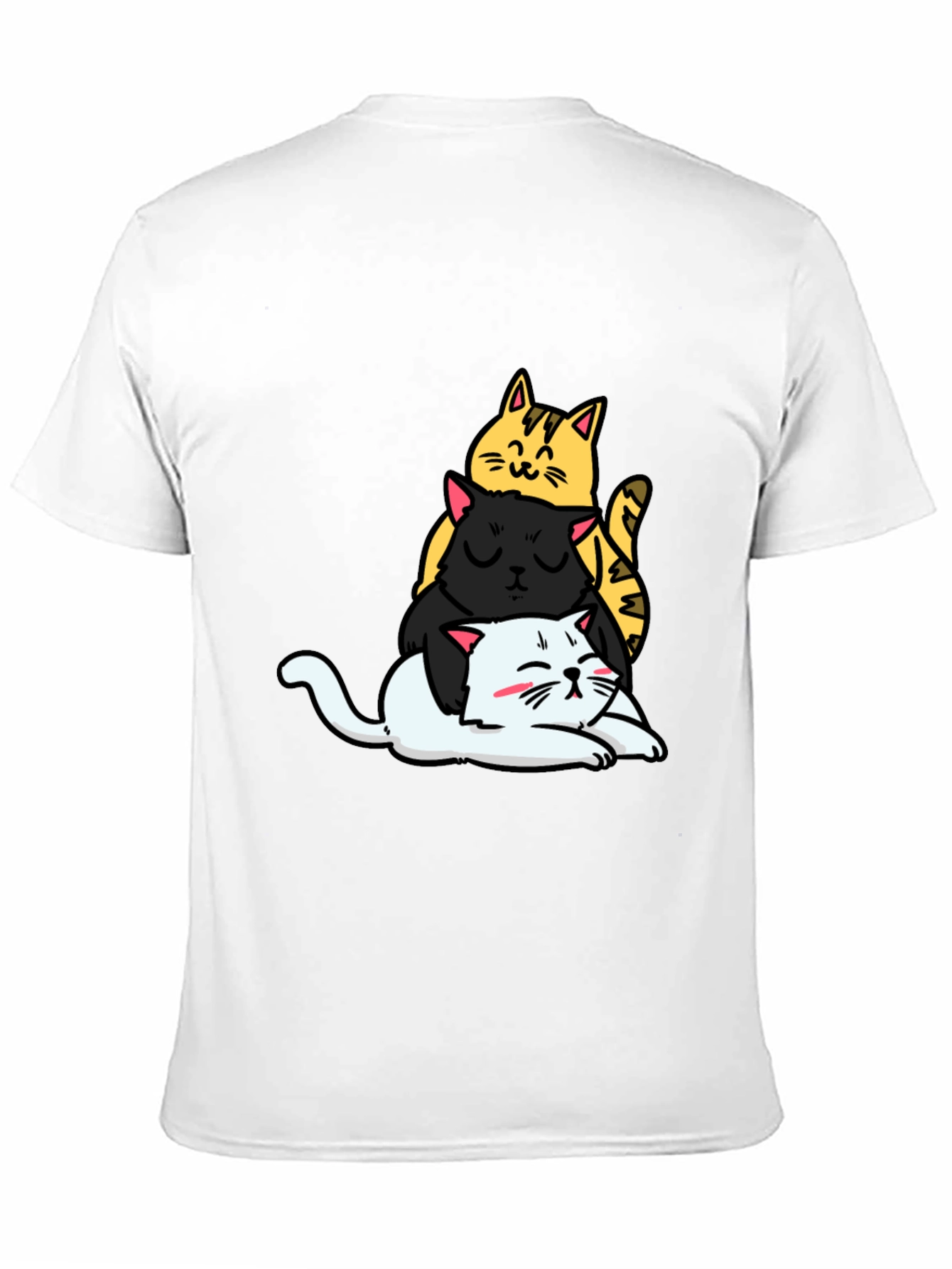 Stacked Cats Graphic Tee - Black Cotton T-Shirt