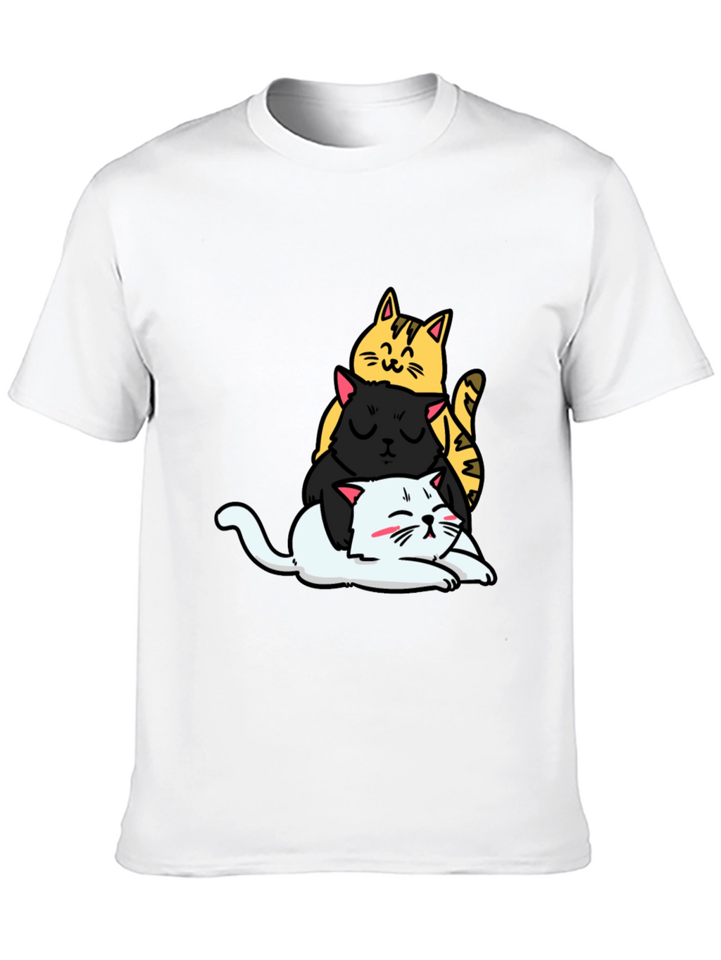 Stacked Cats Graphic Tee - Black Cotton T-Shirt
