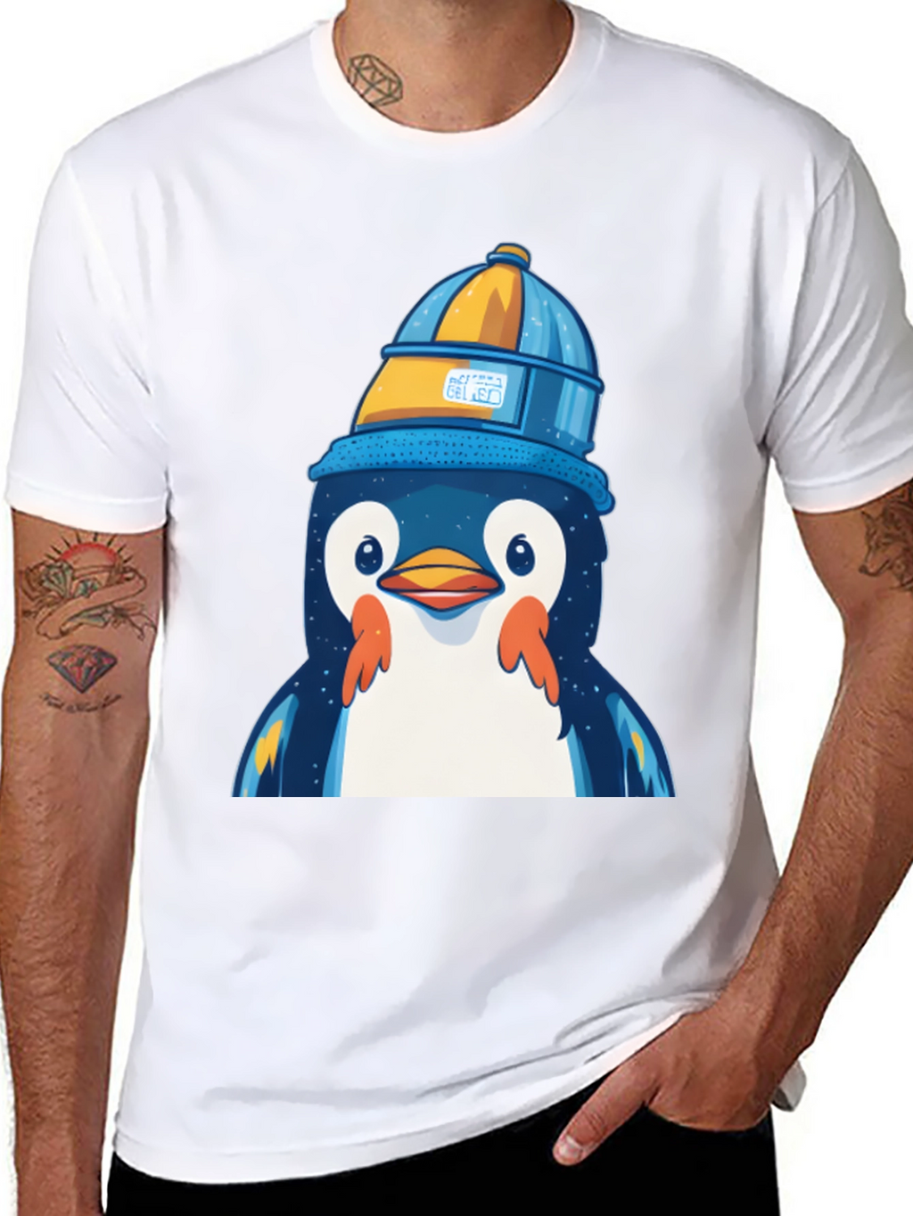 Penguin in a Bucket Hat Graphic Tee