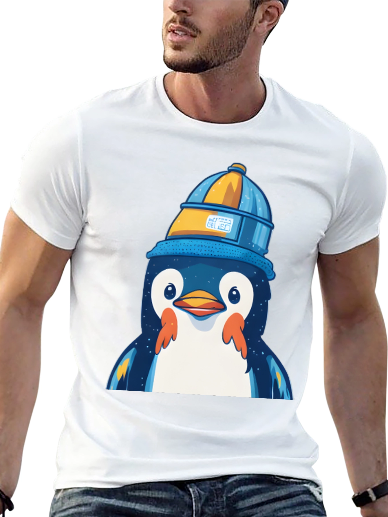 Penguin in a Bucket Hat Graphic Tee