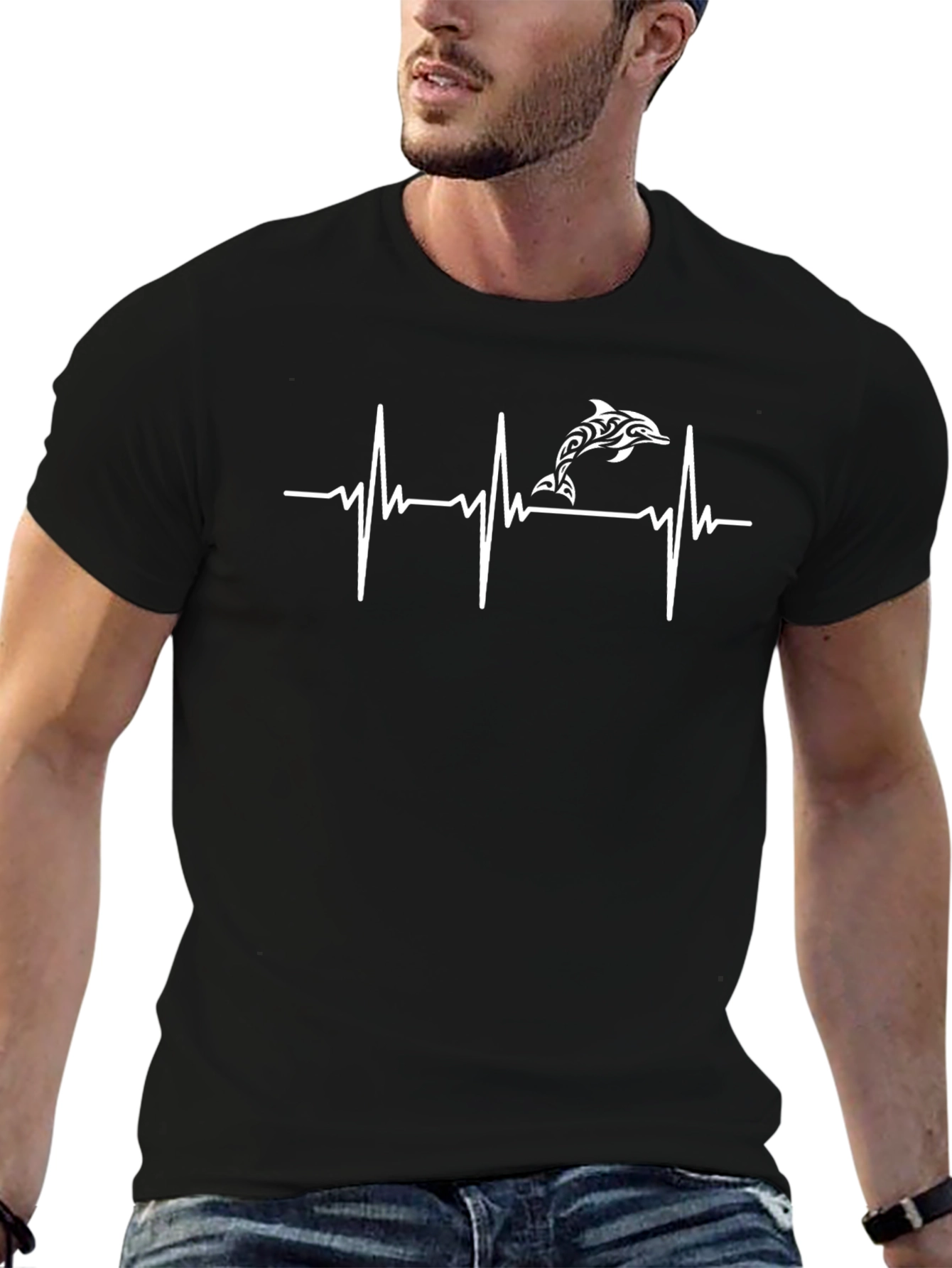 Heartbeat Dolphin Graphic Tee - Black