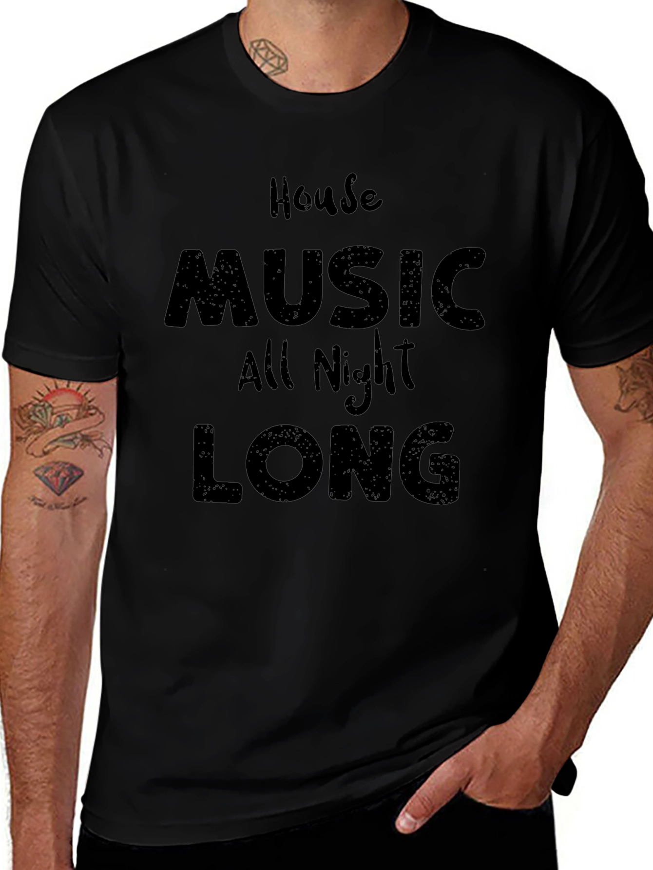 House Music All Night Long Black T-Shirt