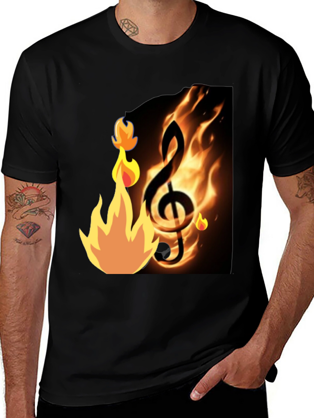 Flaming Treble Clef Black T-Shirt