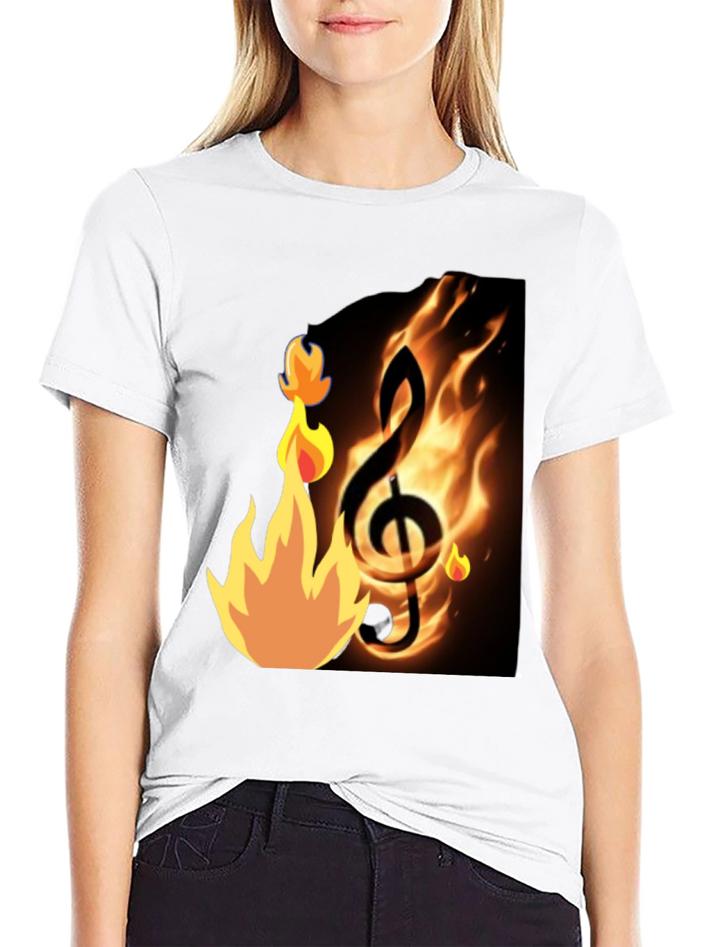 Flaming Treble Clef Black T-Shirt