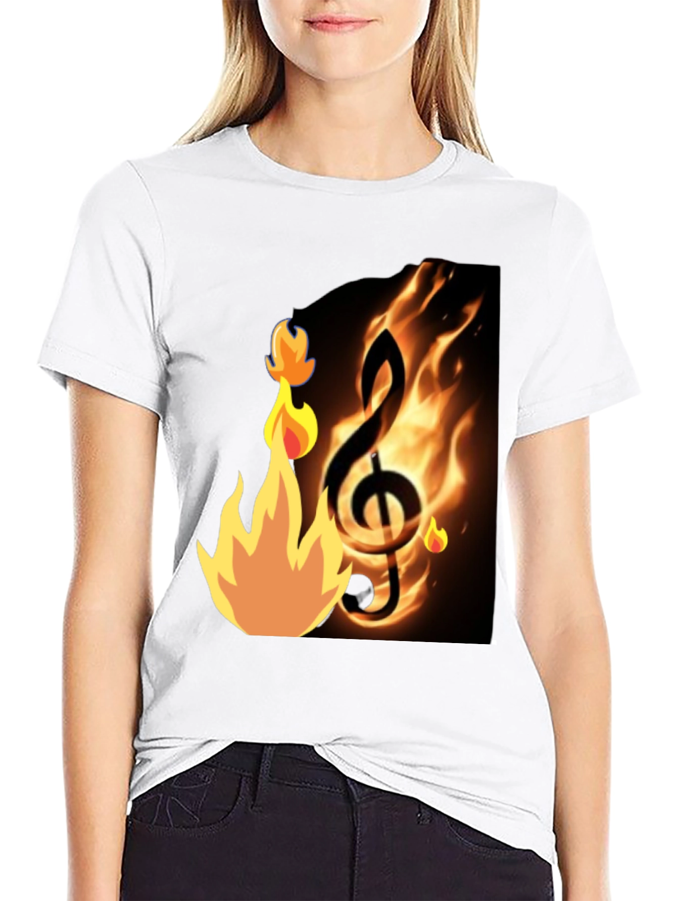 Flaming Treble Clef Black T-Shirt