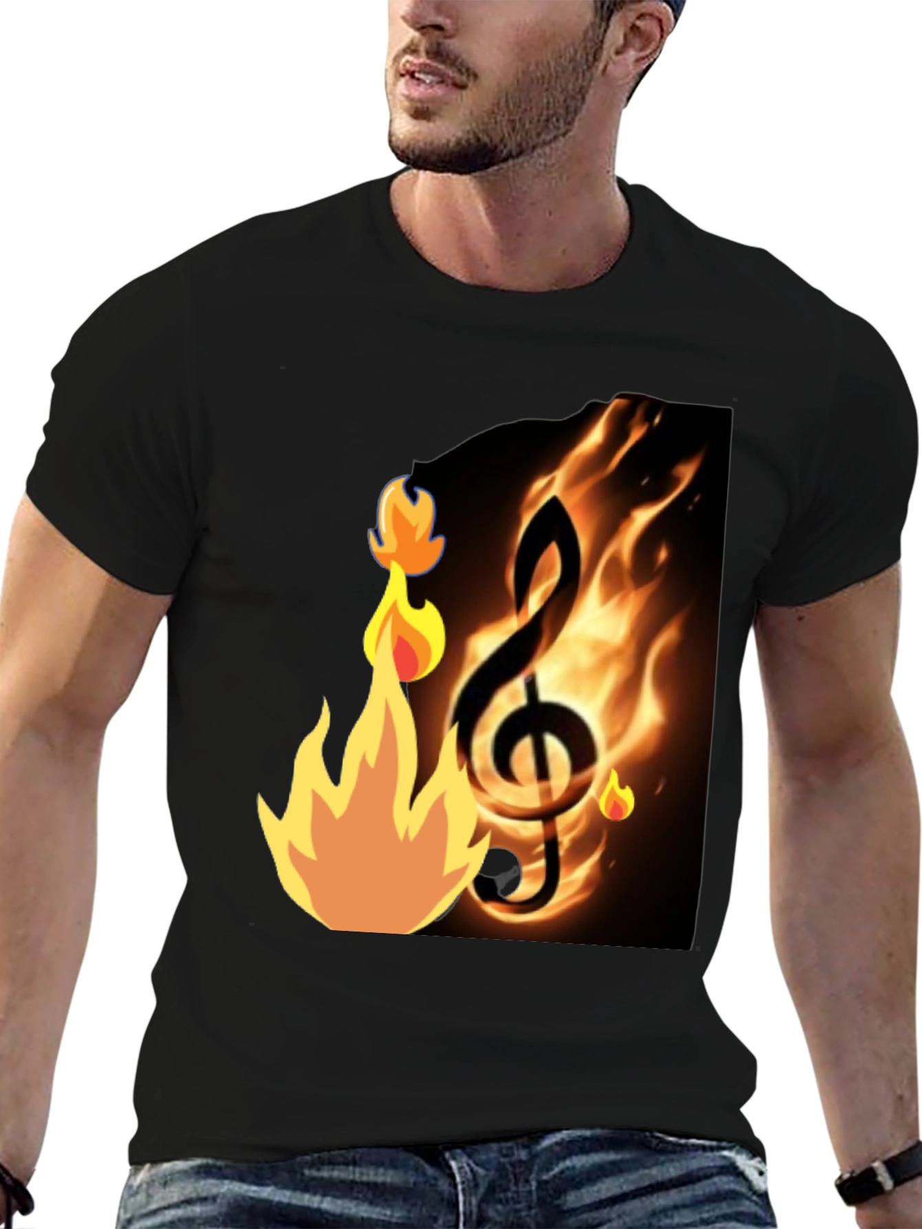 Flaming Treble Clef Black T-Shirt