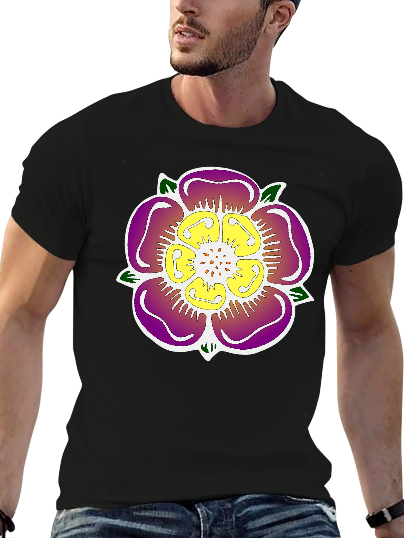 Floral Emblem Black T-Shirt