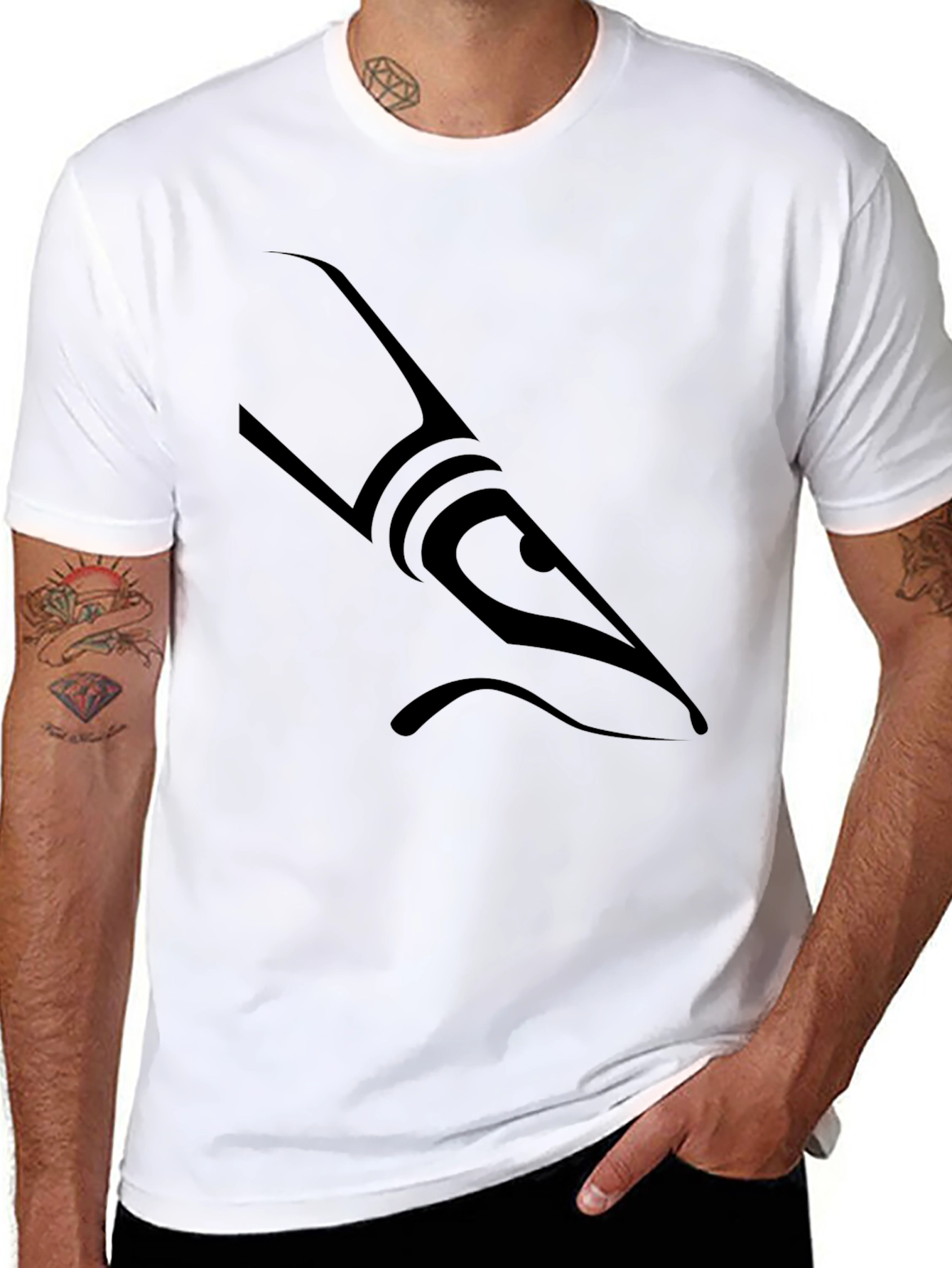 Mens Black Graphic Tee - Abstract Shark Design