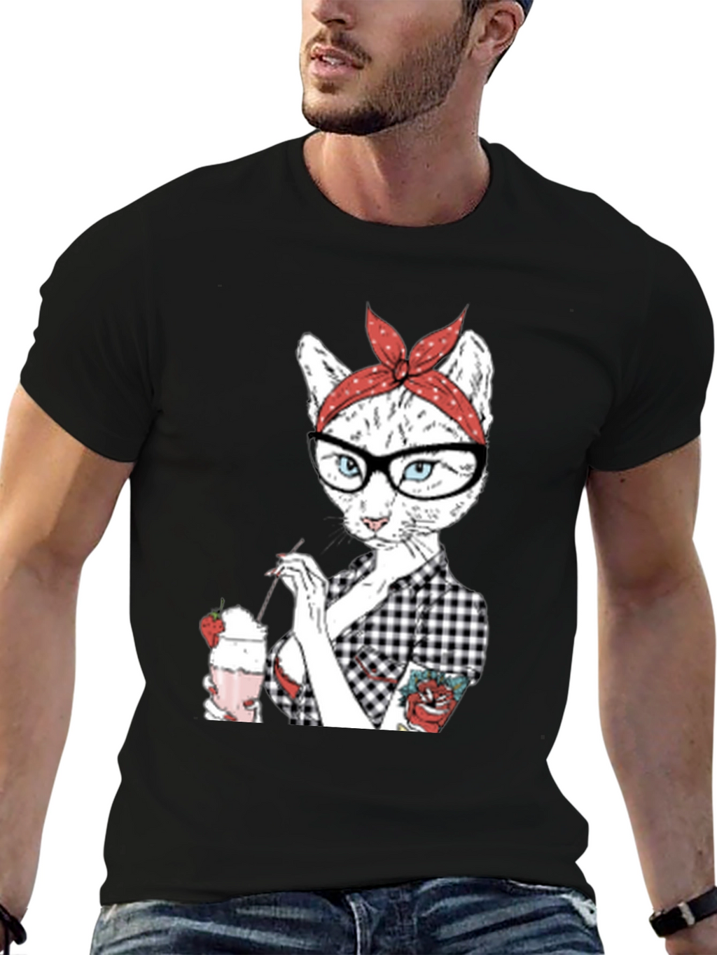 Retro Cat T-Shirt - Milkshake Design