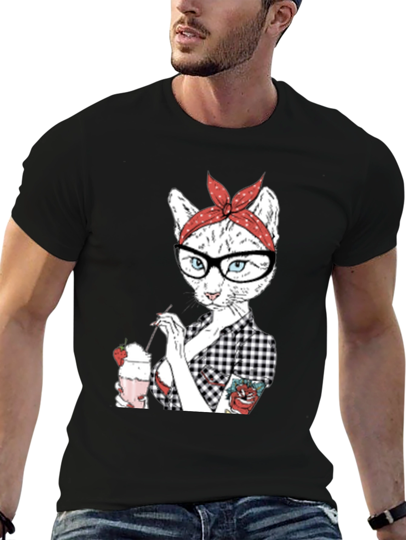 Retro Cat T-Shirt - Milkshake Design