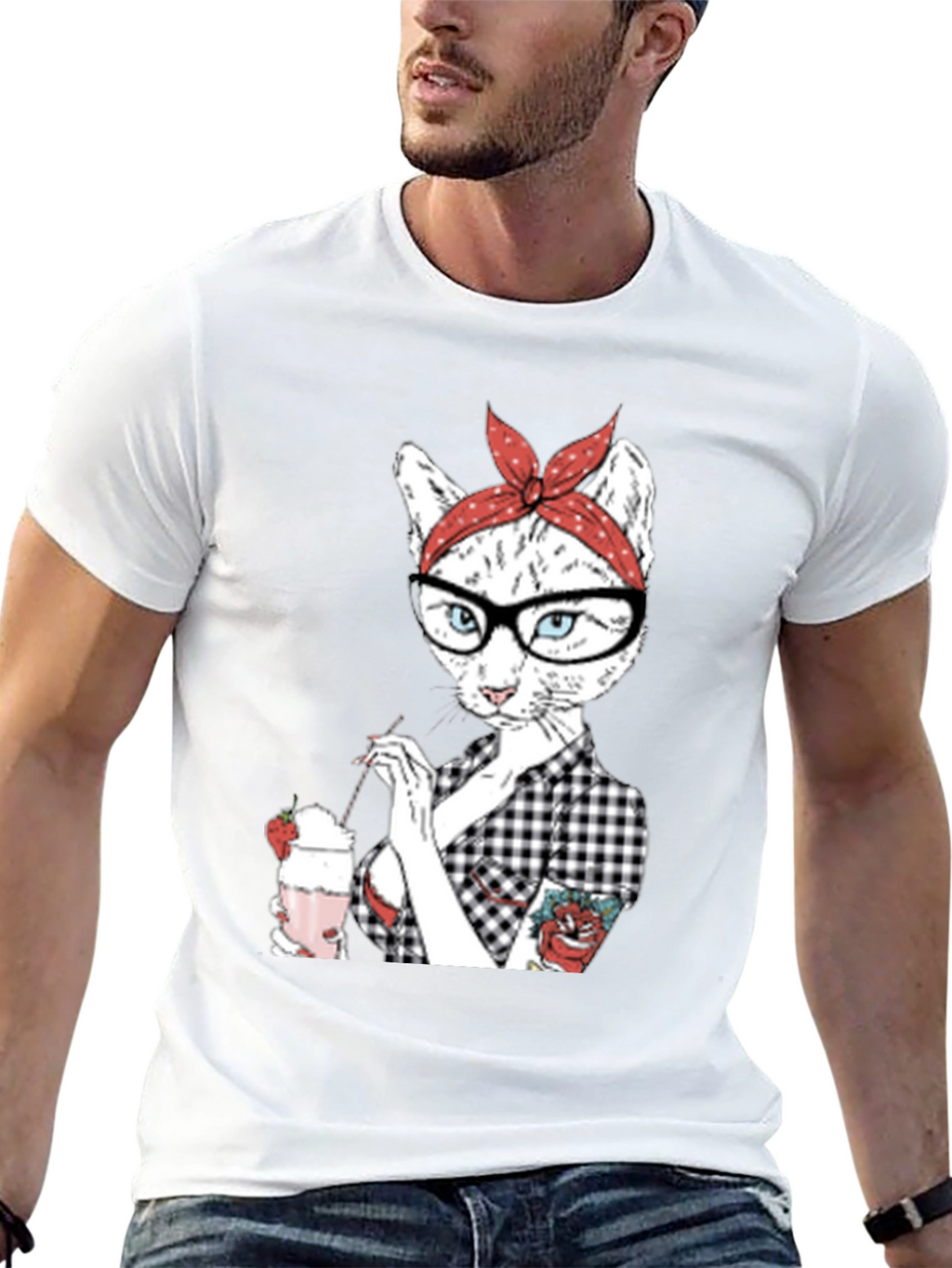 Retro Cat T-Shirt - Milkshake Design