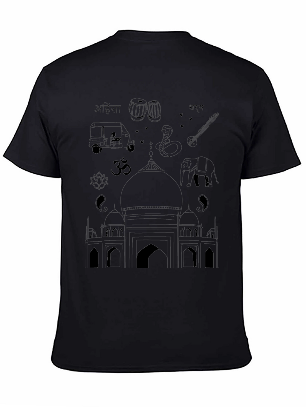 India Travel T-Shirt - Black Cotton Tee