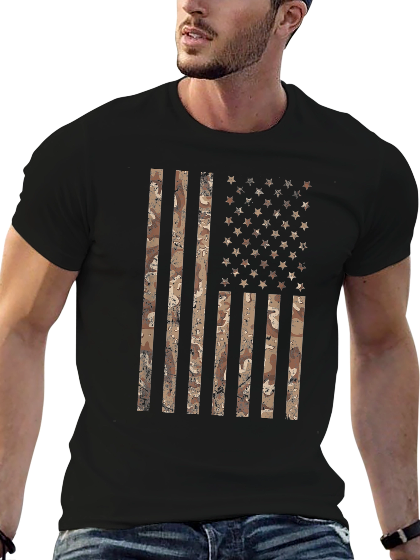 Camouflage American Flag Graphic T-Shirt