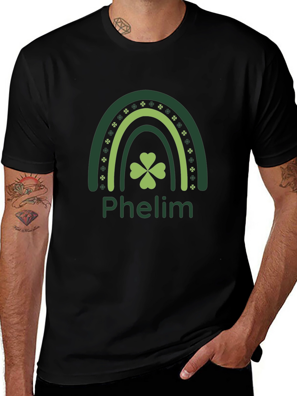 St. Patricks Day Phelm Rainbow Clover T-Shirt