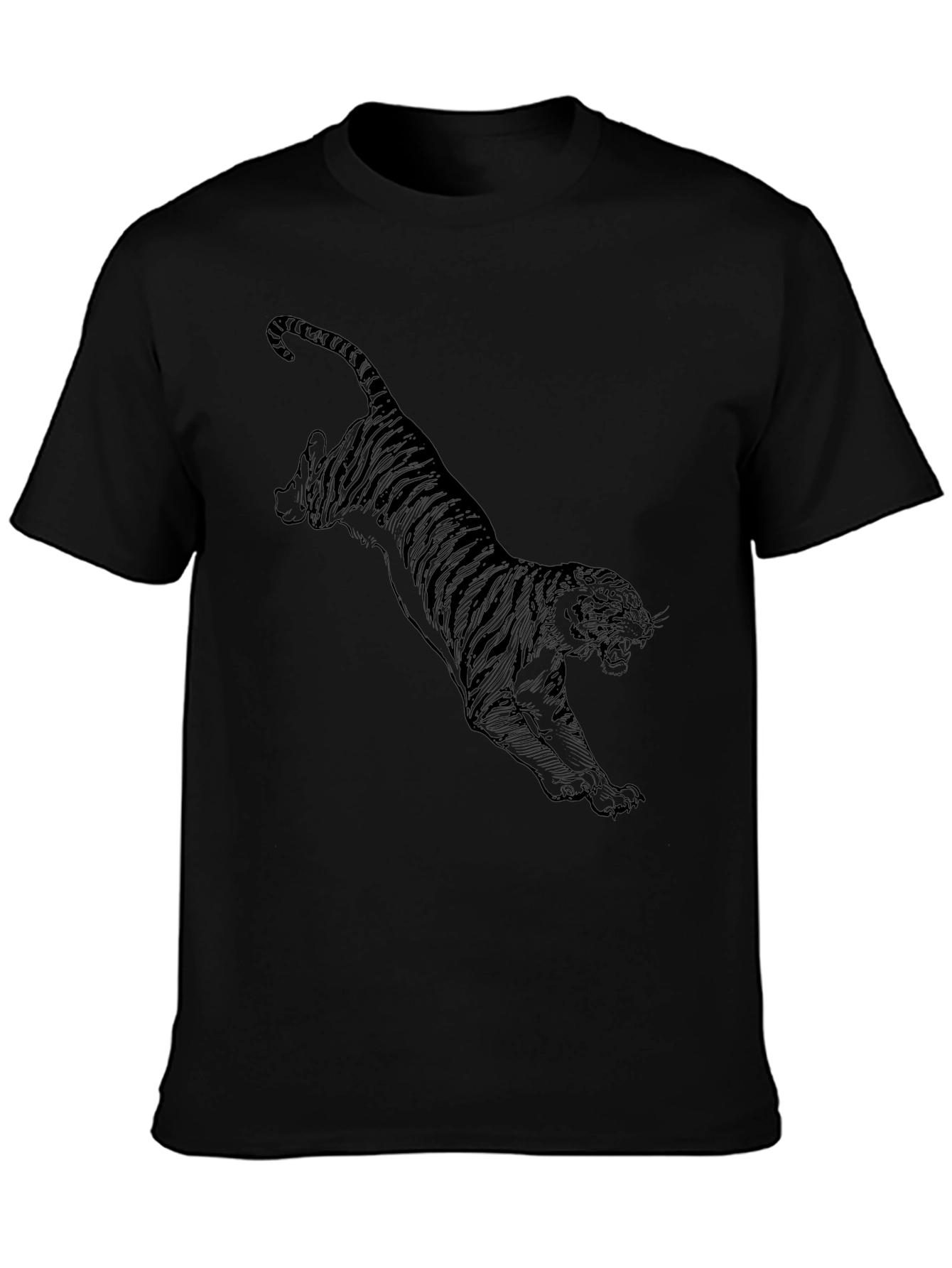Black Tiger Graphic T-Shirt - Mens Short Sleeve Crew Neck Tee