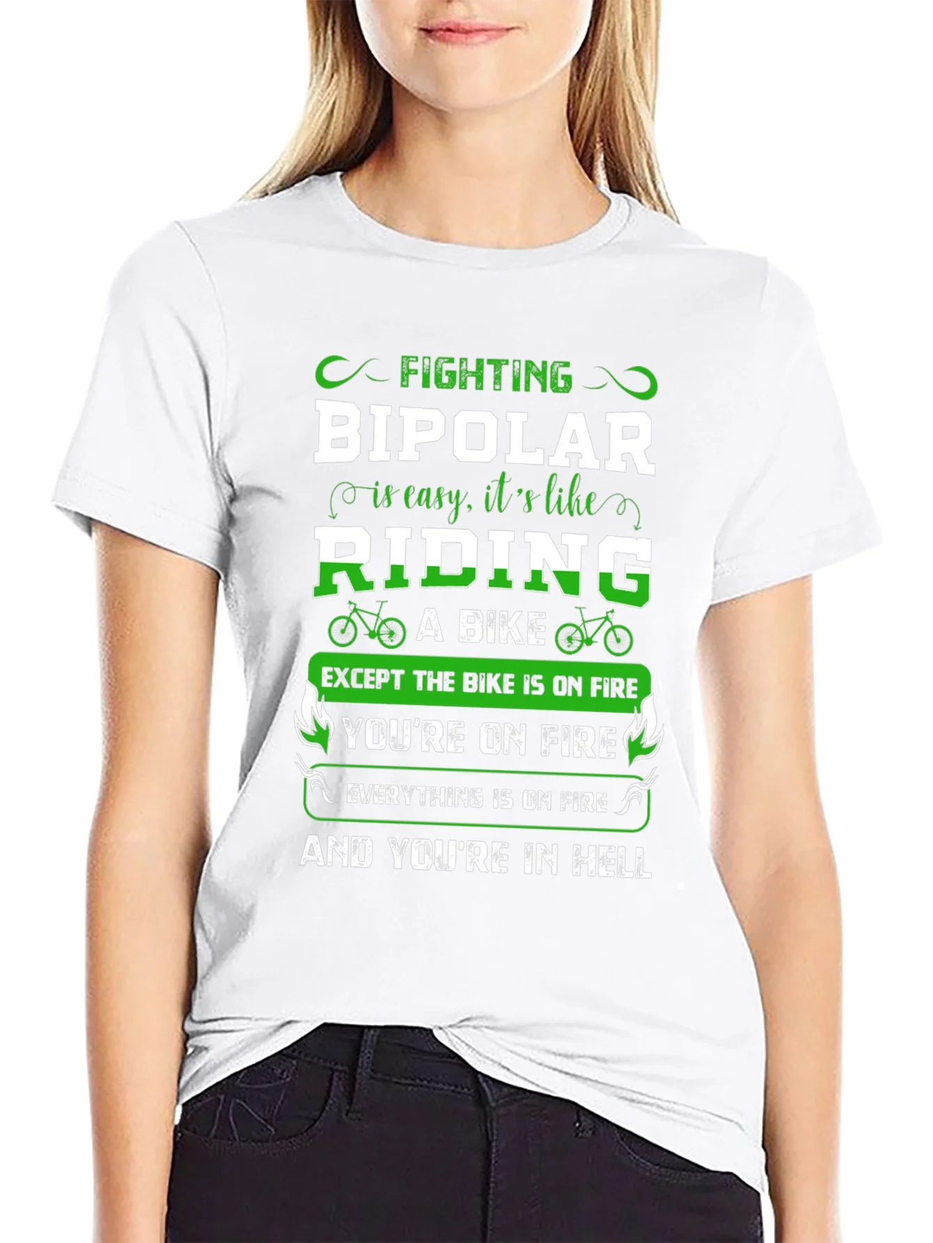 Fighting Bipolar T-Shirt - Riding A Bike in Hell Humor Tee