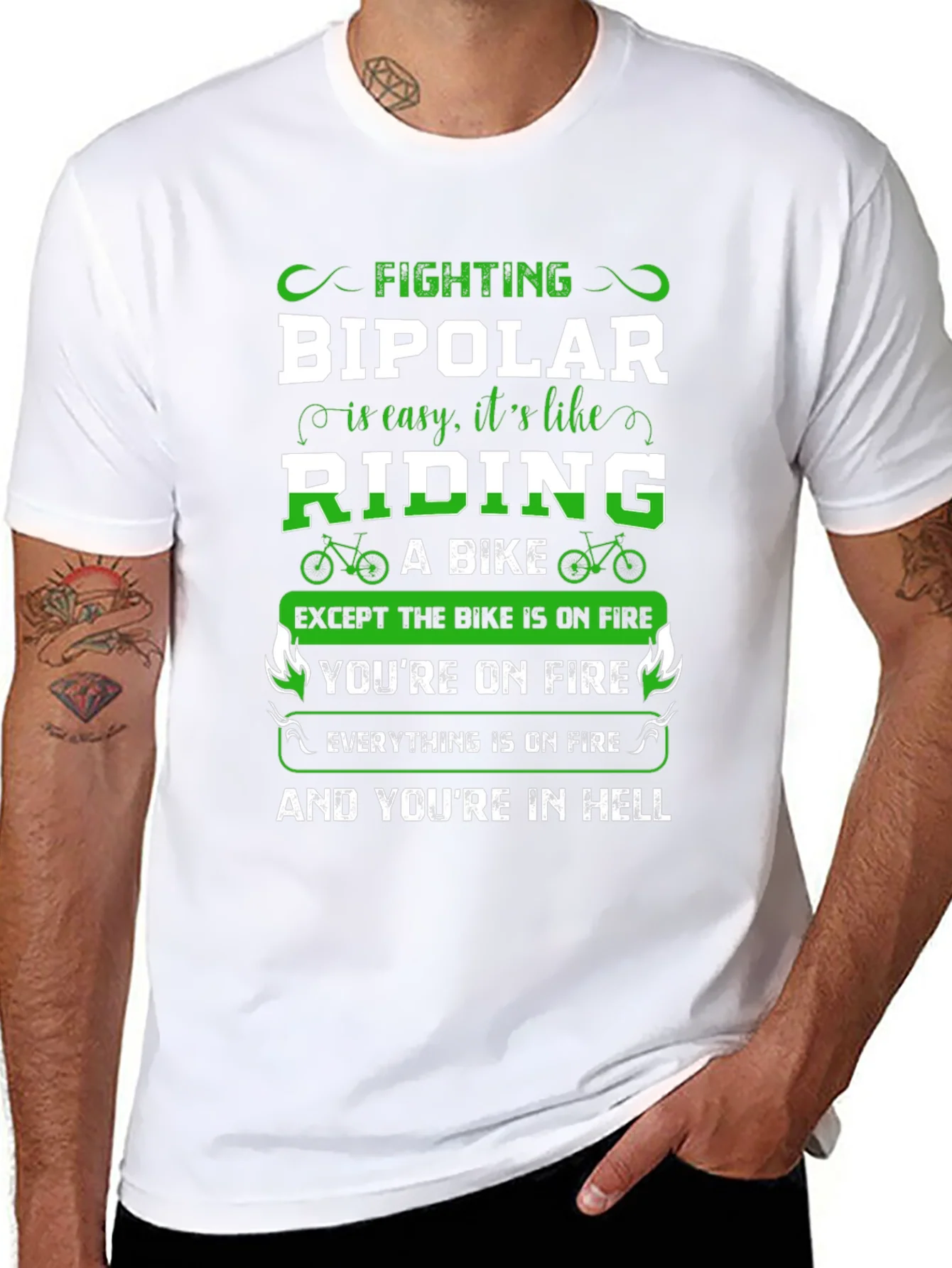 Fighting Bipolar T-Shirt - Riding A Bike in Hell Humor Tee