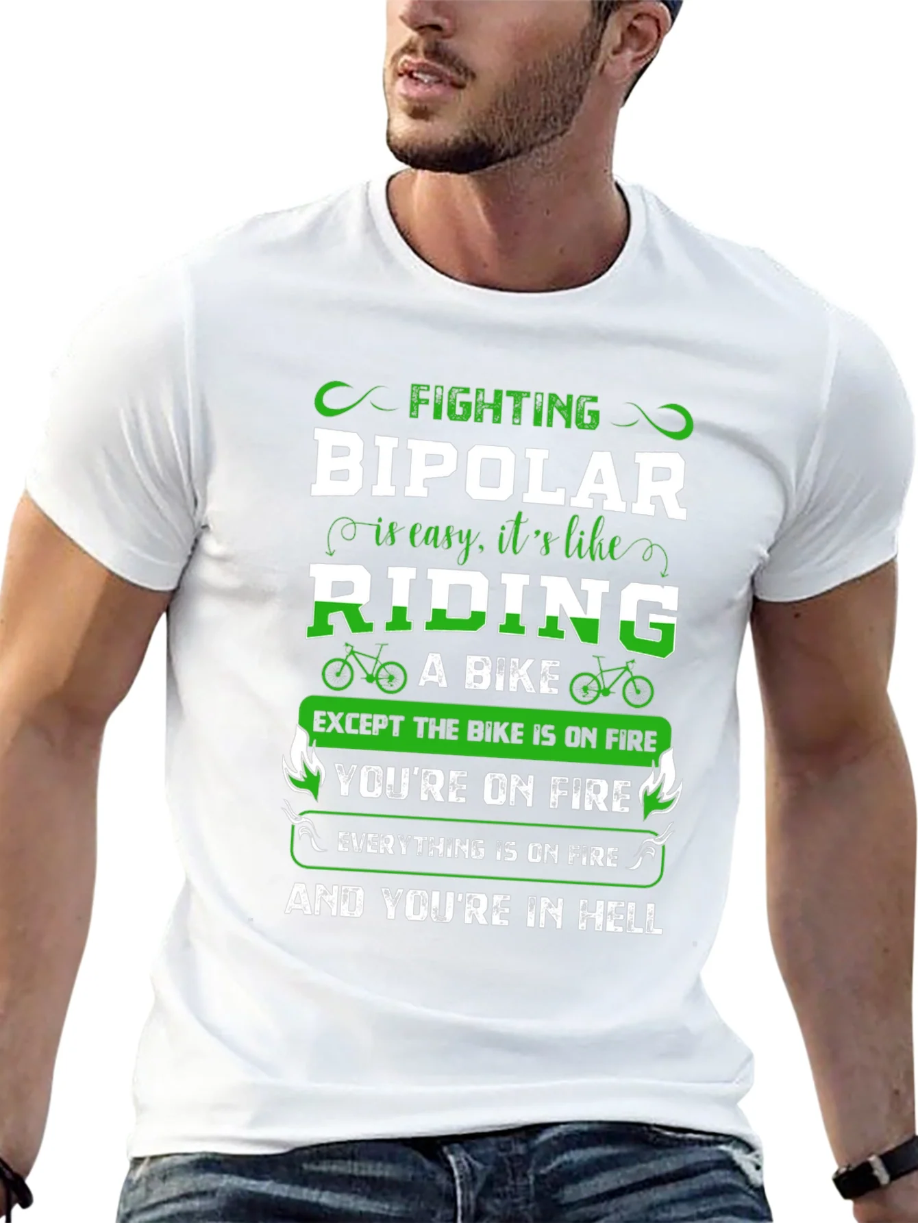 Fighting Bipolar T-Shirt - Riding A Bike in Hell Humor Tee
