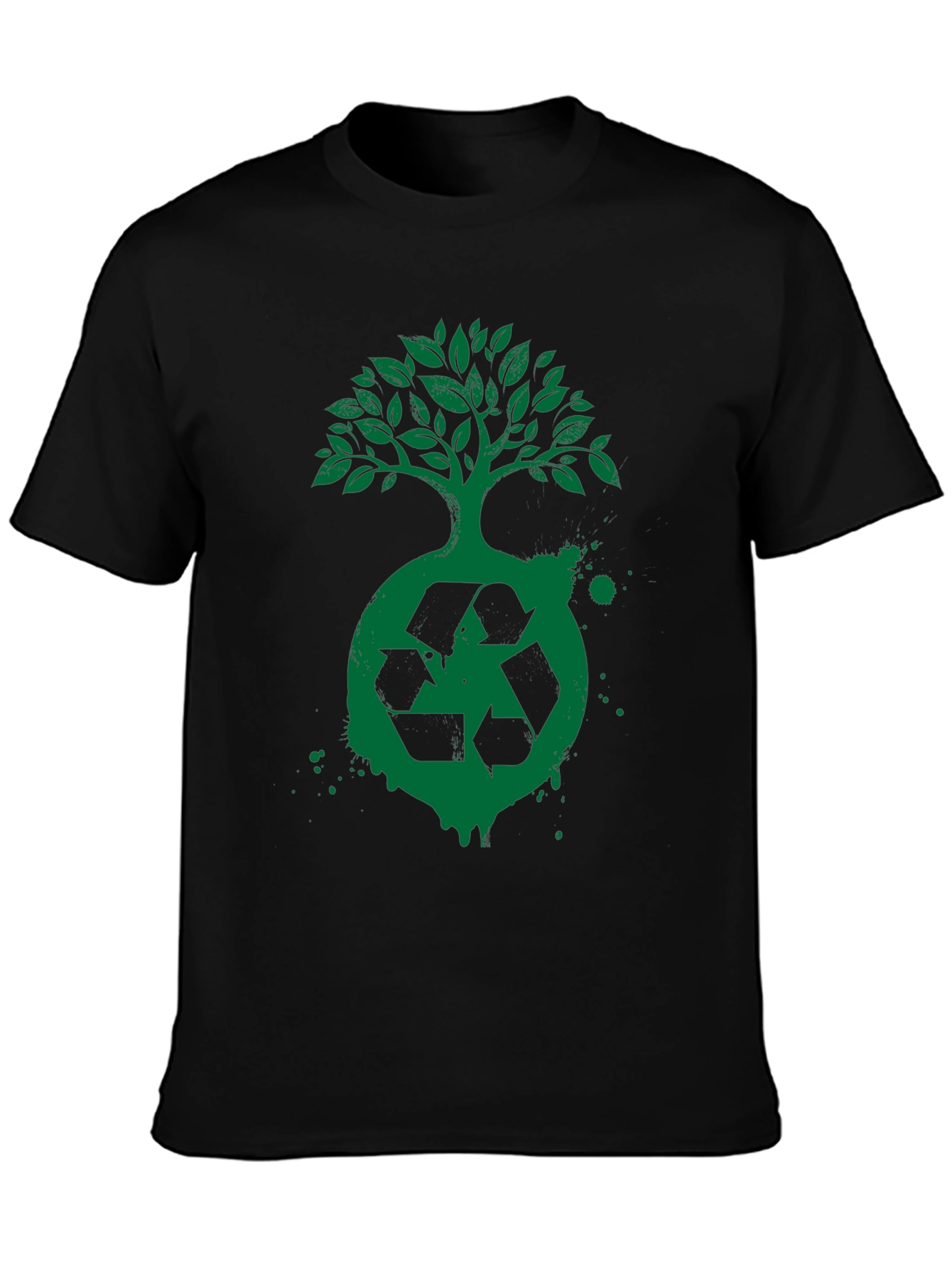 Eco Tree Recycle Logo T-Shirt - Green Print on Black