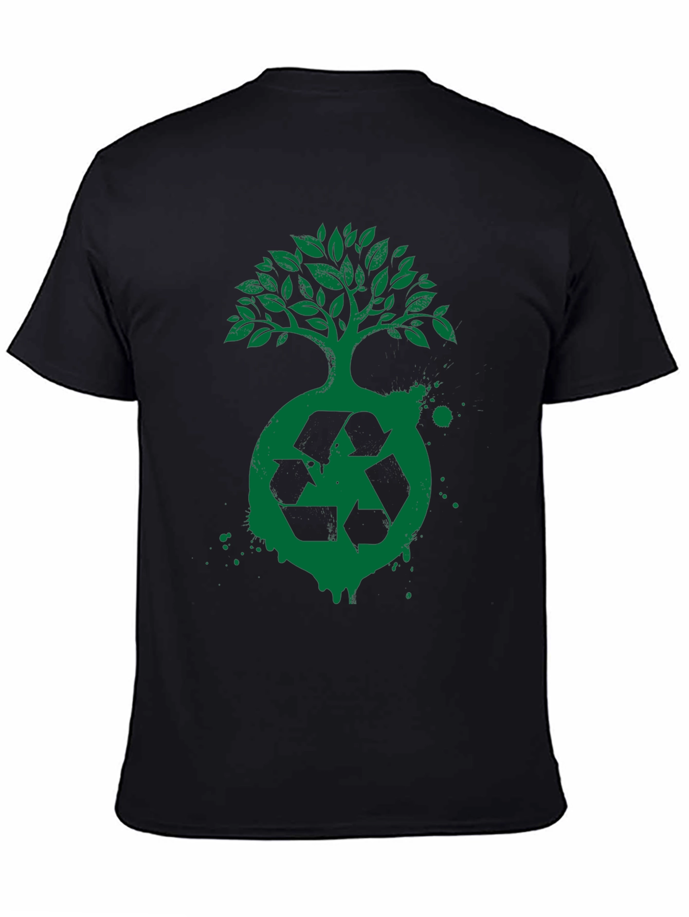 Eco Tree Recycle Logo T-Shirt - Green Print on Black
