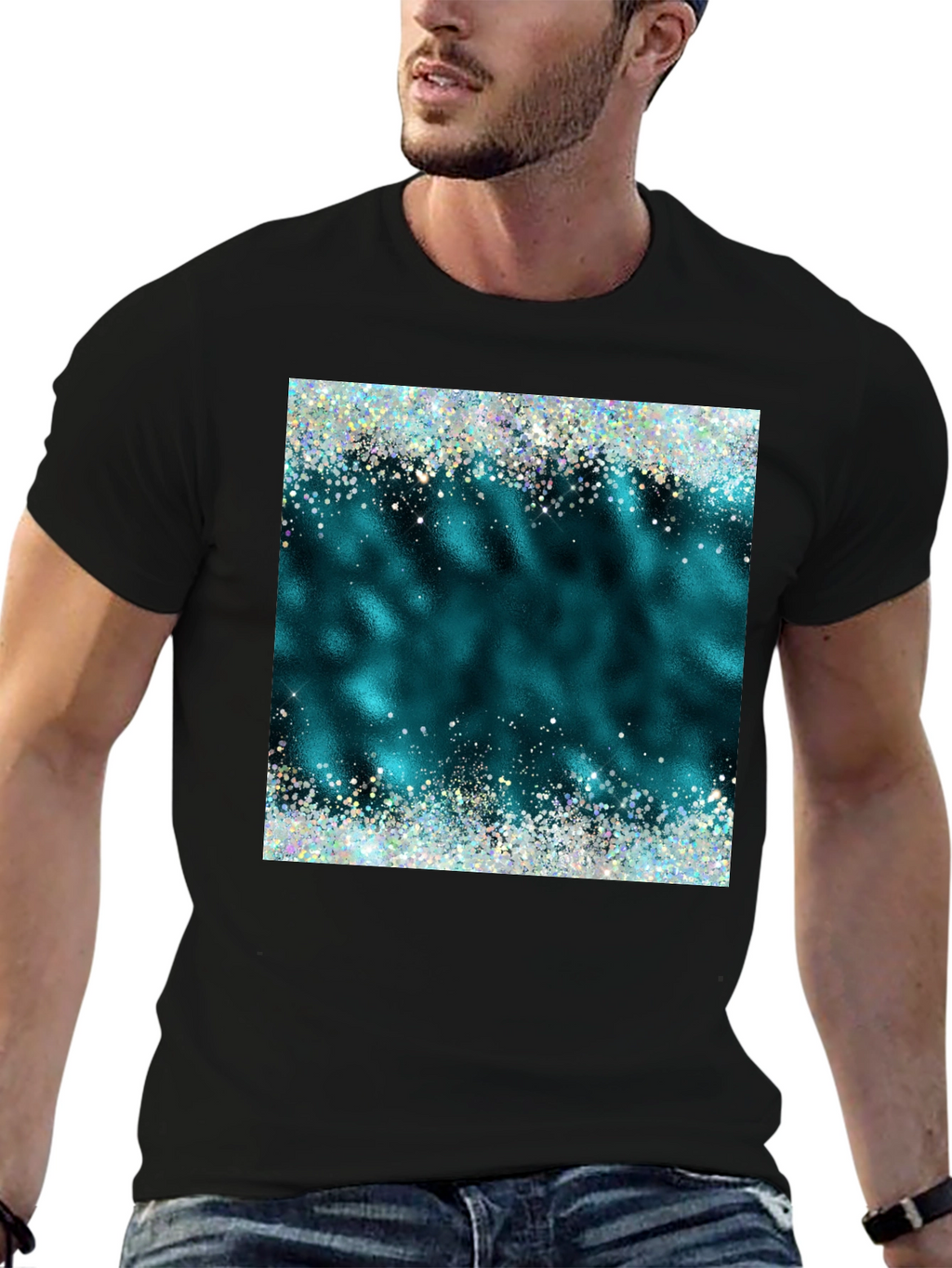 Teal Sparkle Graphic Tee - Trendy Casual Shirt
