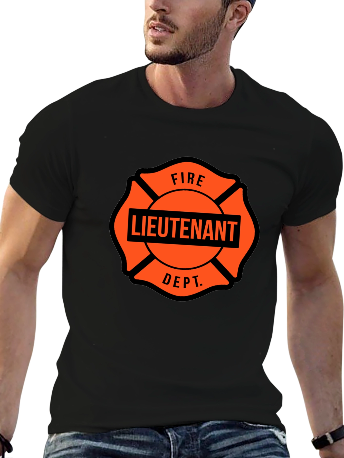 Fire Lieutenant Maltese Cross Black T-Shirt