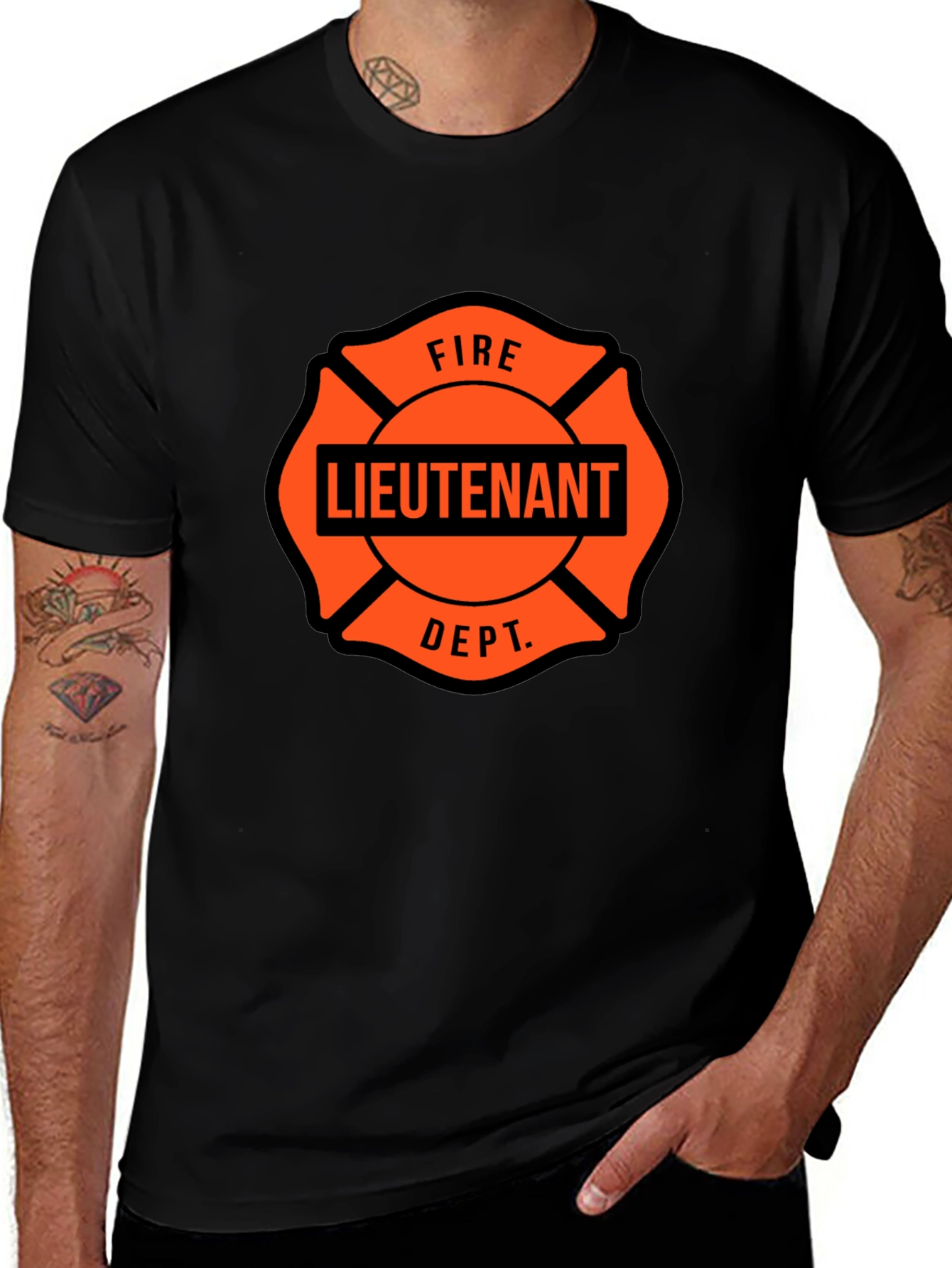 Fire Lieutenant Maltese Cross Black T-Shirt