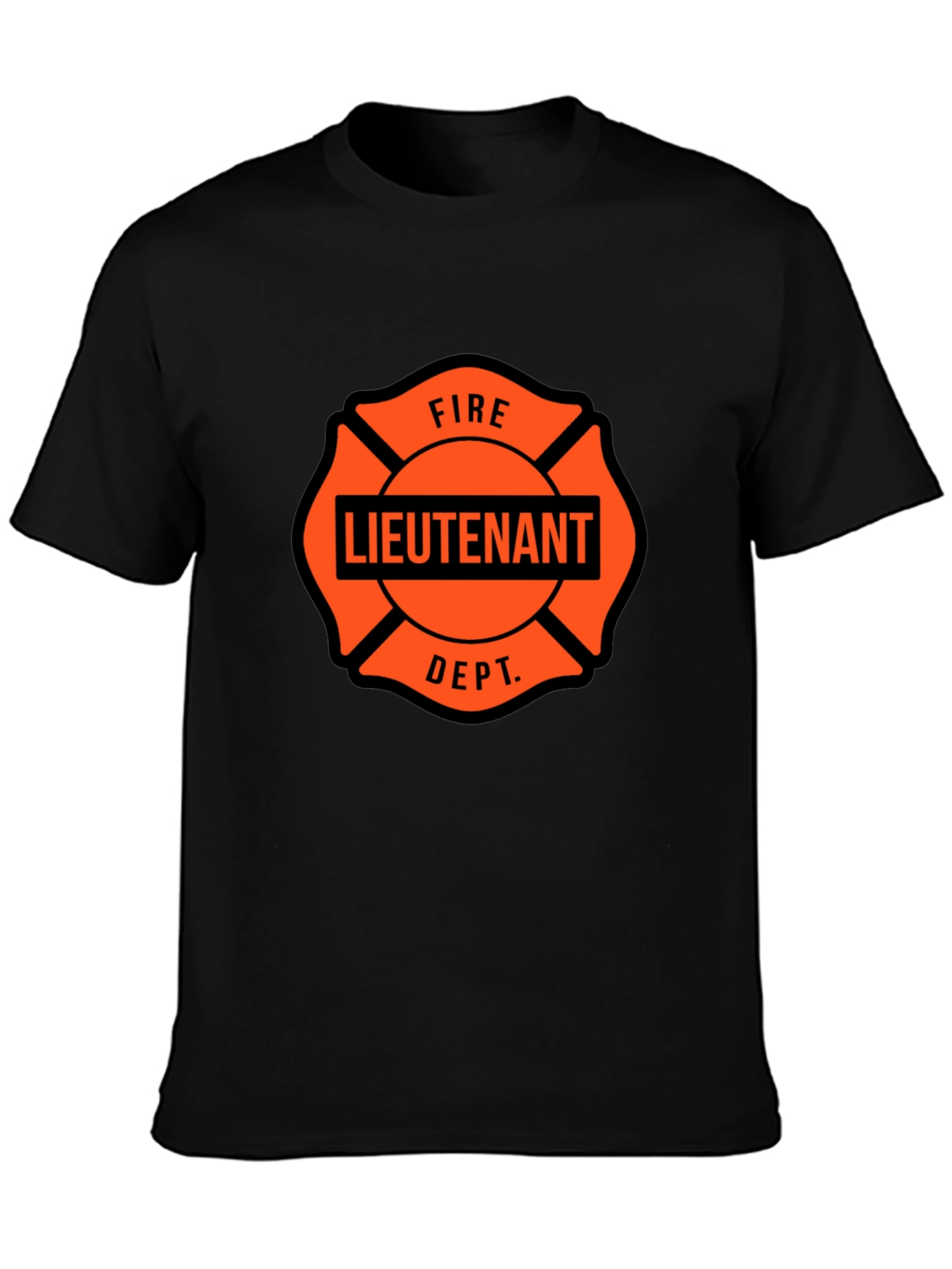 Fire Lieutenant Maltese Cross Black T-Shirt