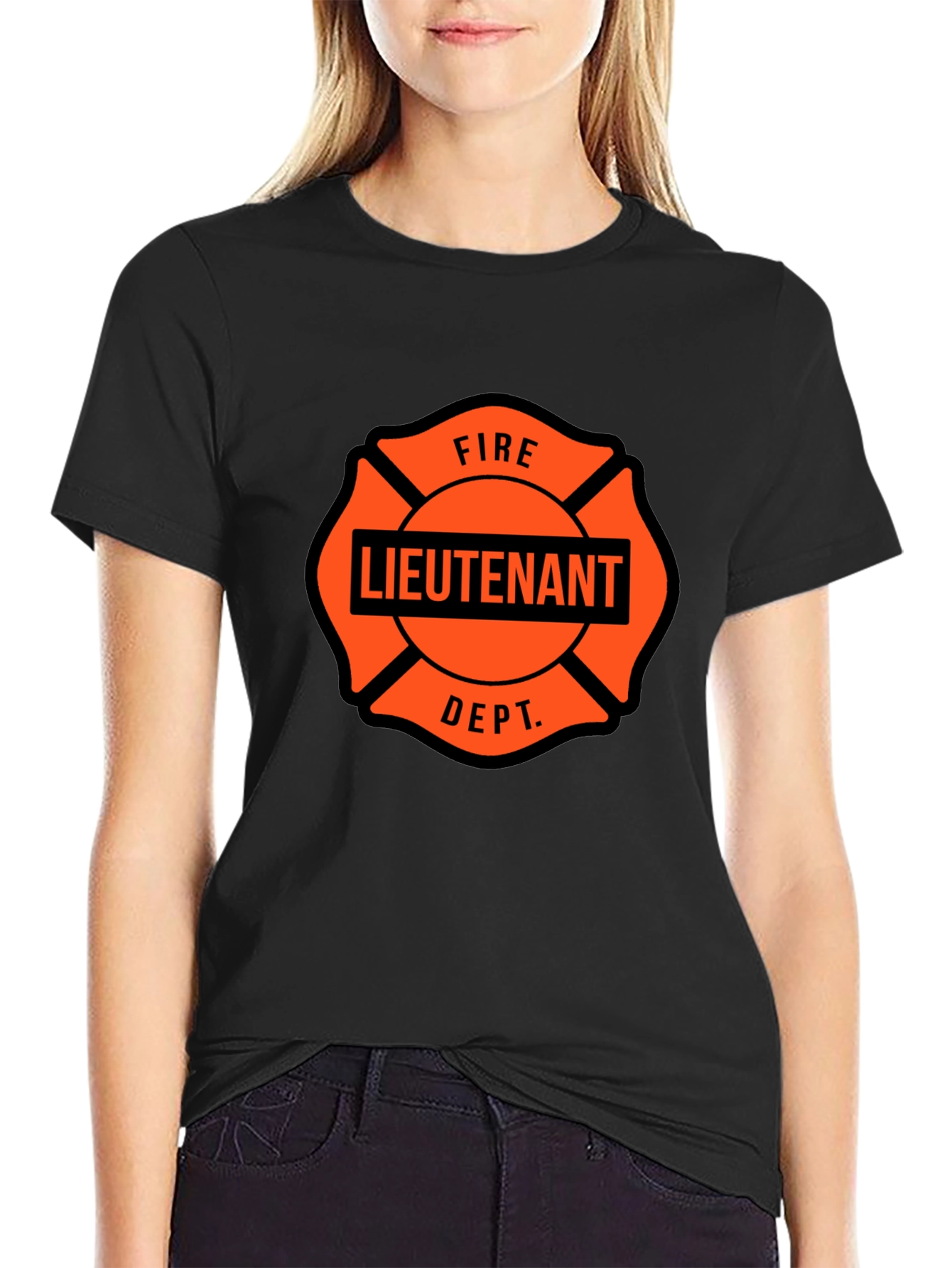 Fire Lieutenant Maltese Cross Black T-Shirt