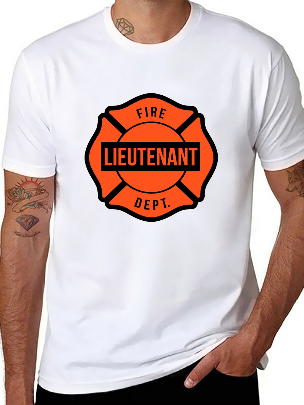 Fire Lieutenant Maltese Cross Black T-Shirt
