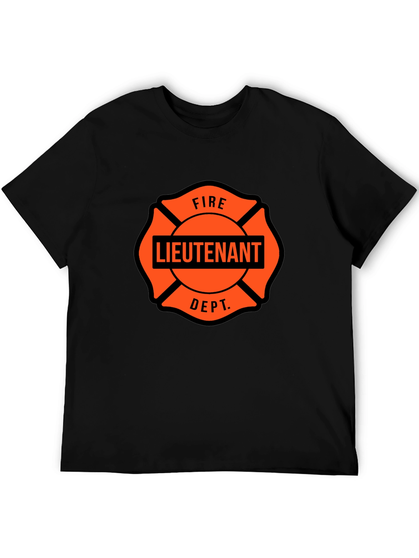 Fire Lieutenant Maltese Cross Black T-Shirt