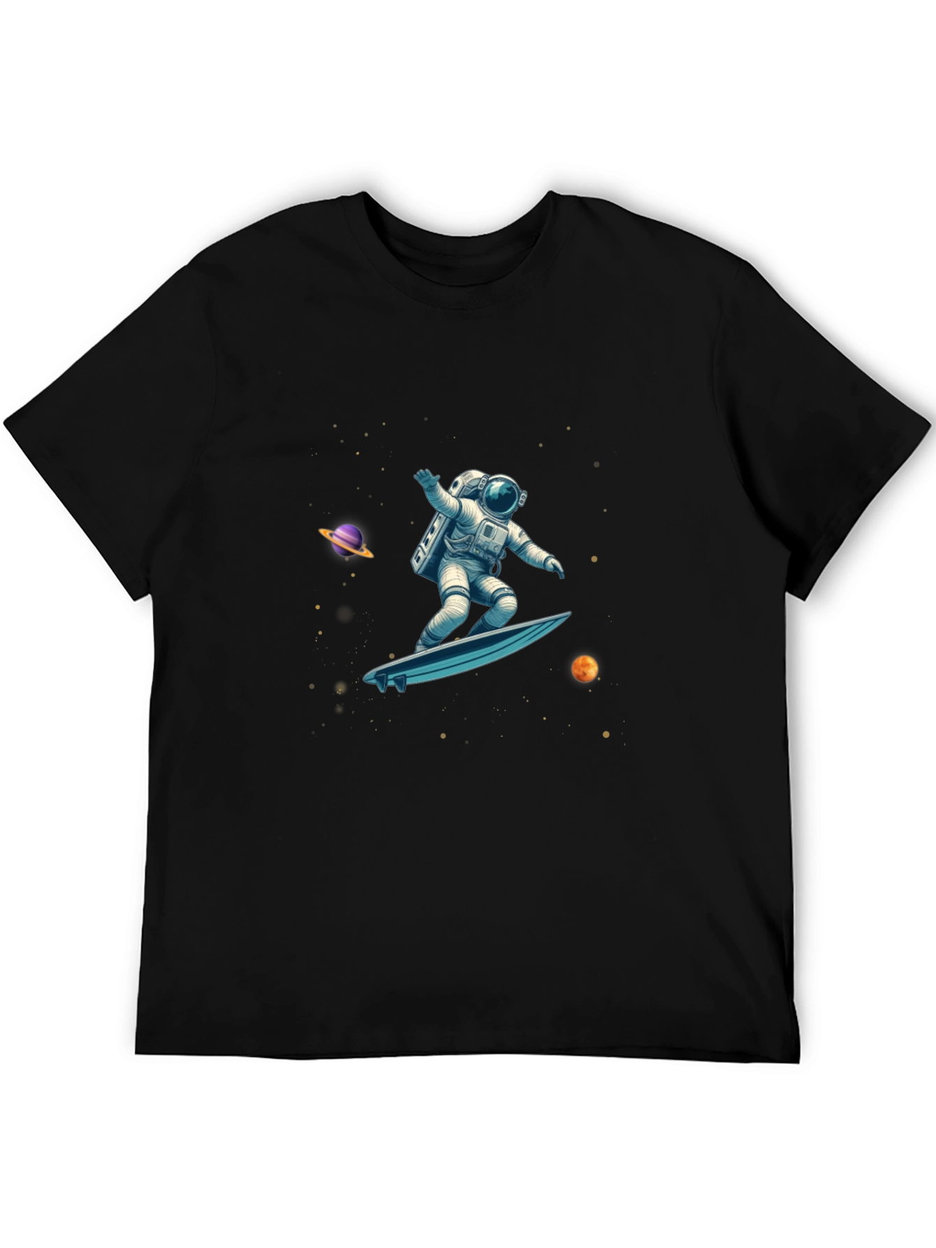 Astronaut Space Surfer Graphic Tee - Black Cotton