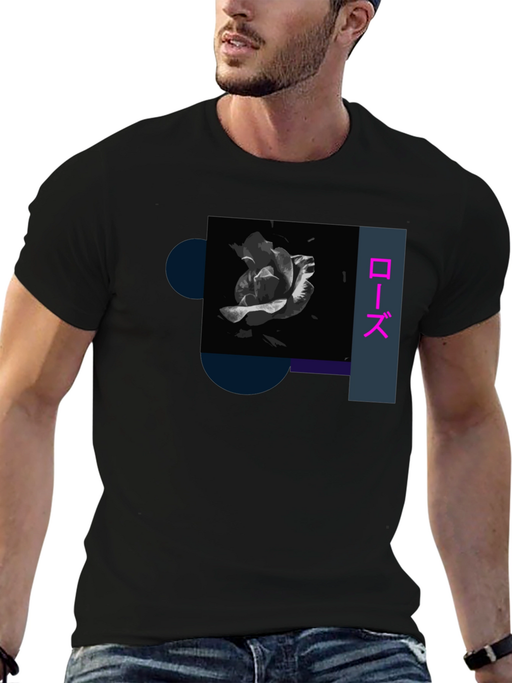 Rose Graphic Tee - Japanese Aesthetic Black T-Shirt