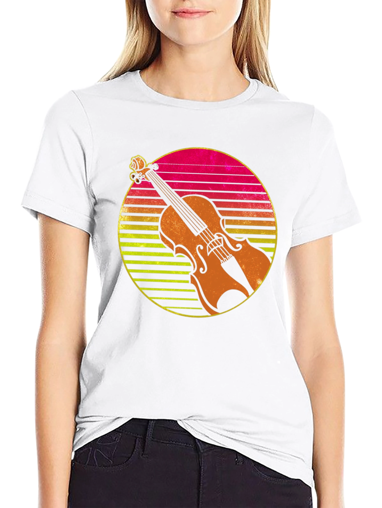 Retro Violin Sunset Graphic Tee