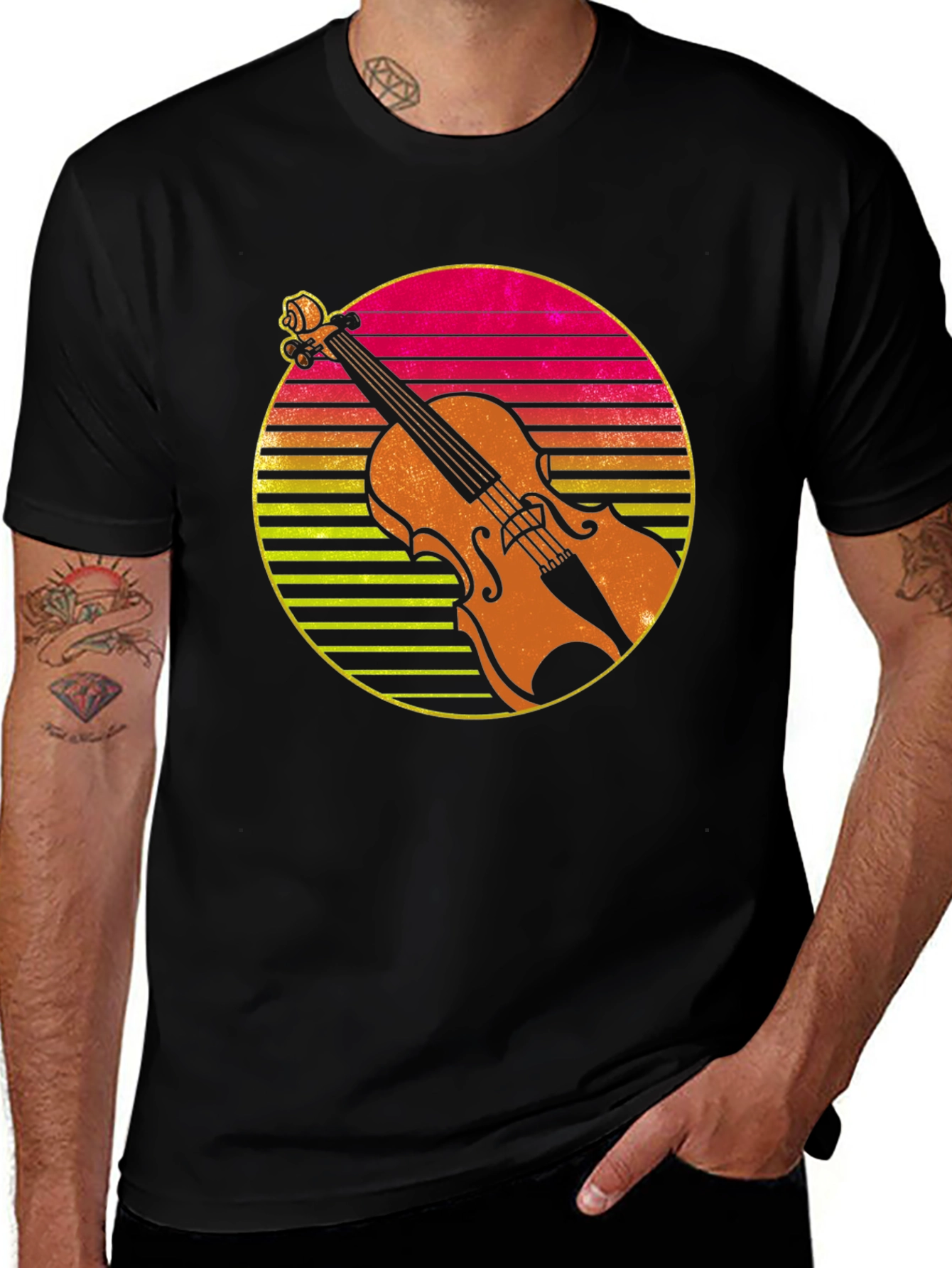 Retro Violin Sunset Graphic Tee