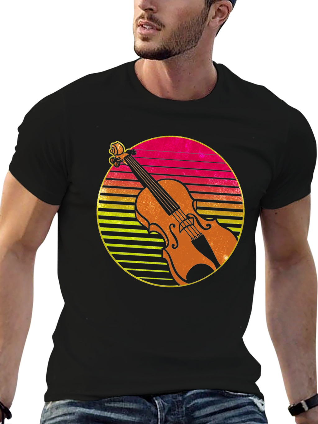 Retro Violin Sunset Graphic Tee
