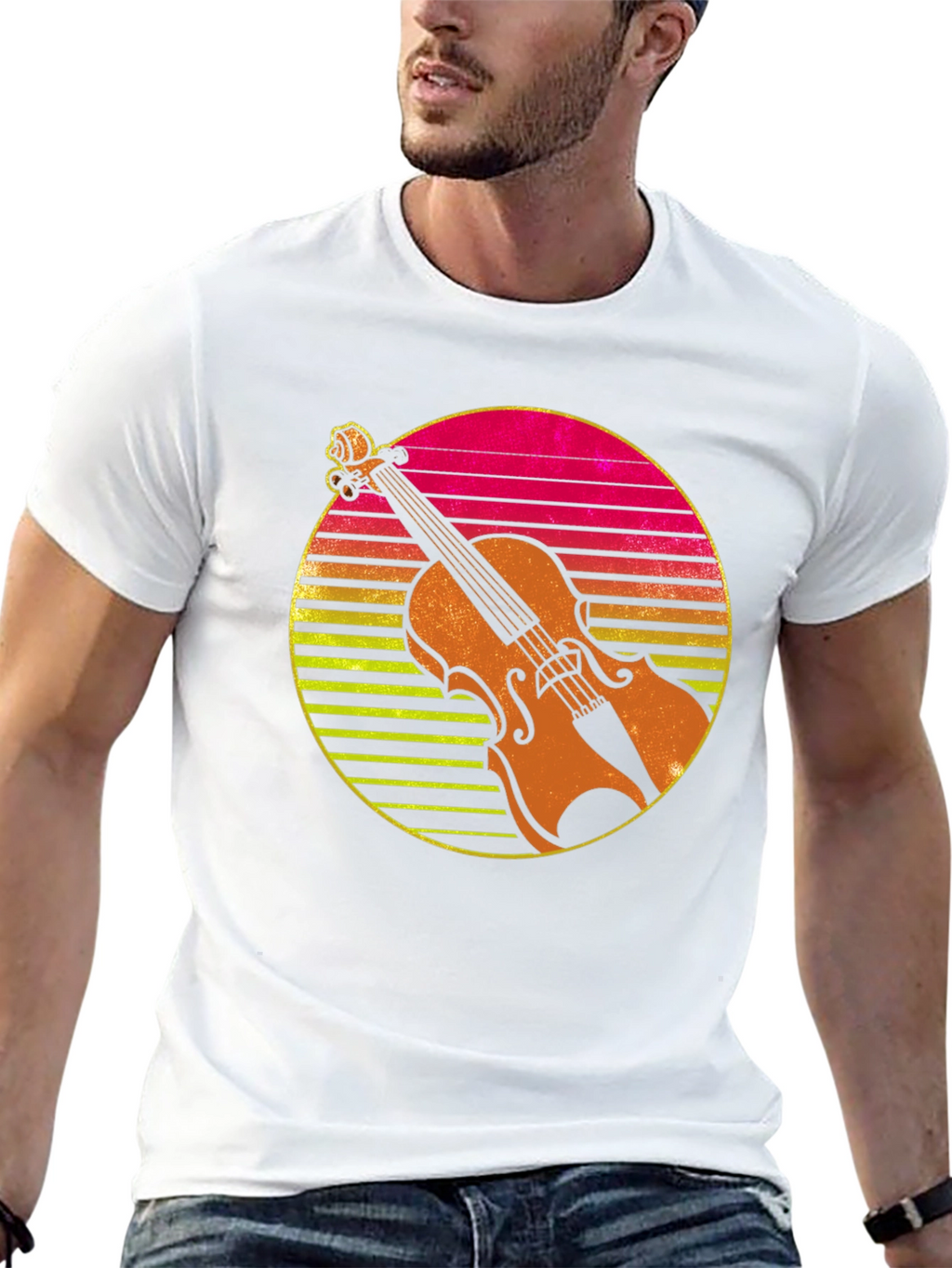 Retro Violin Sunset Graphic Tee
