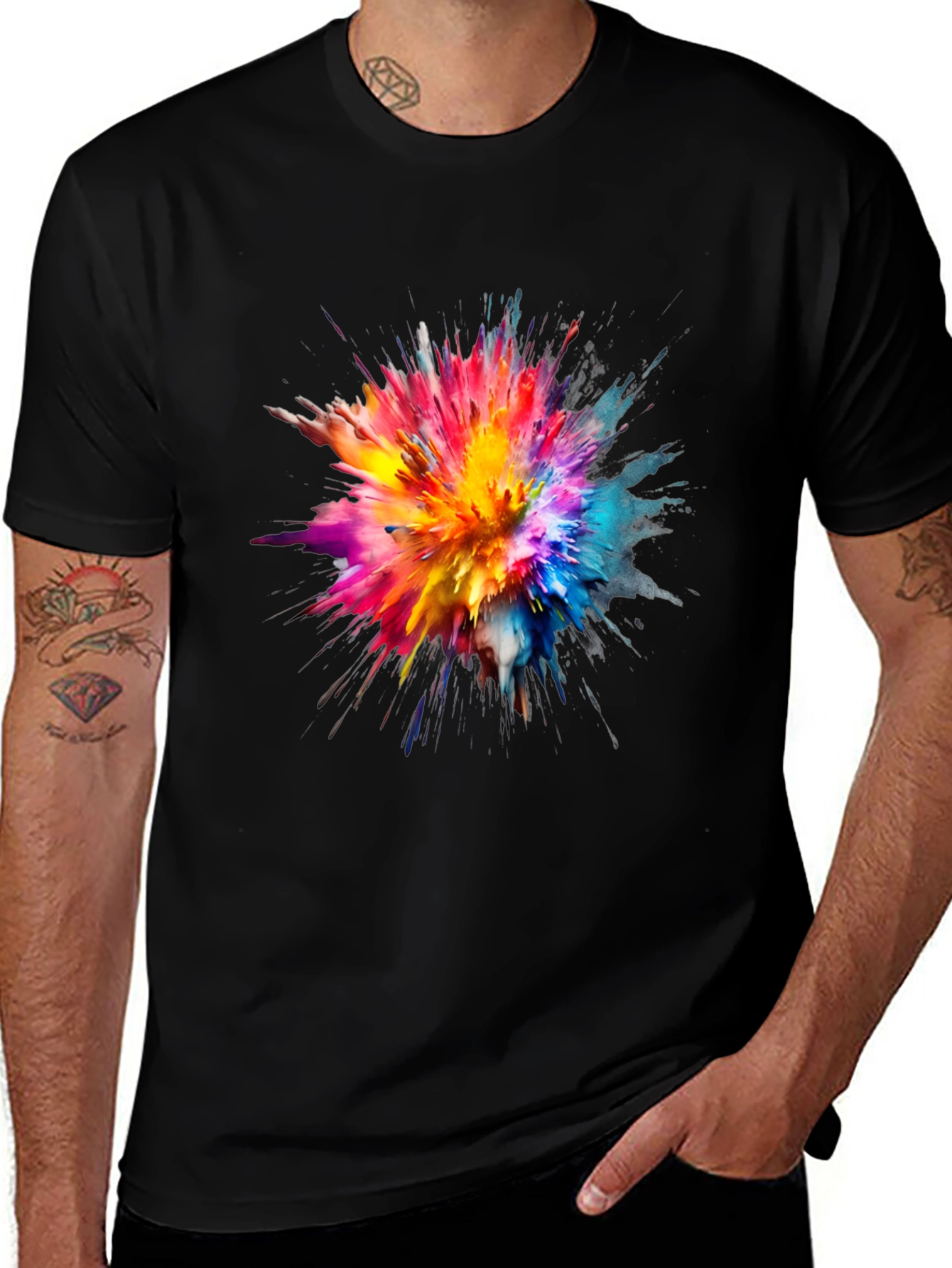 Colorful Explosion Art Black T-Shirt