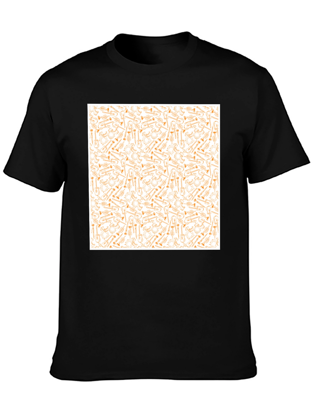 Musical Instrument Patterned Black T-Shirt