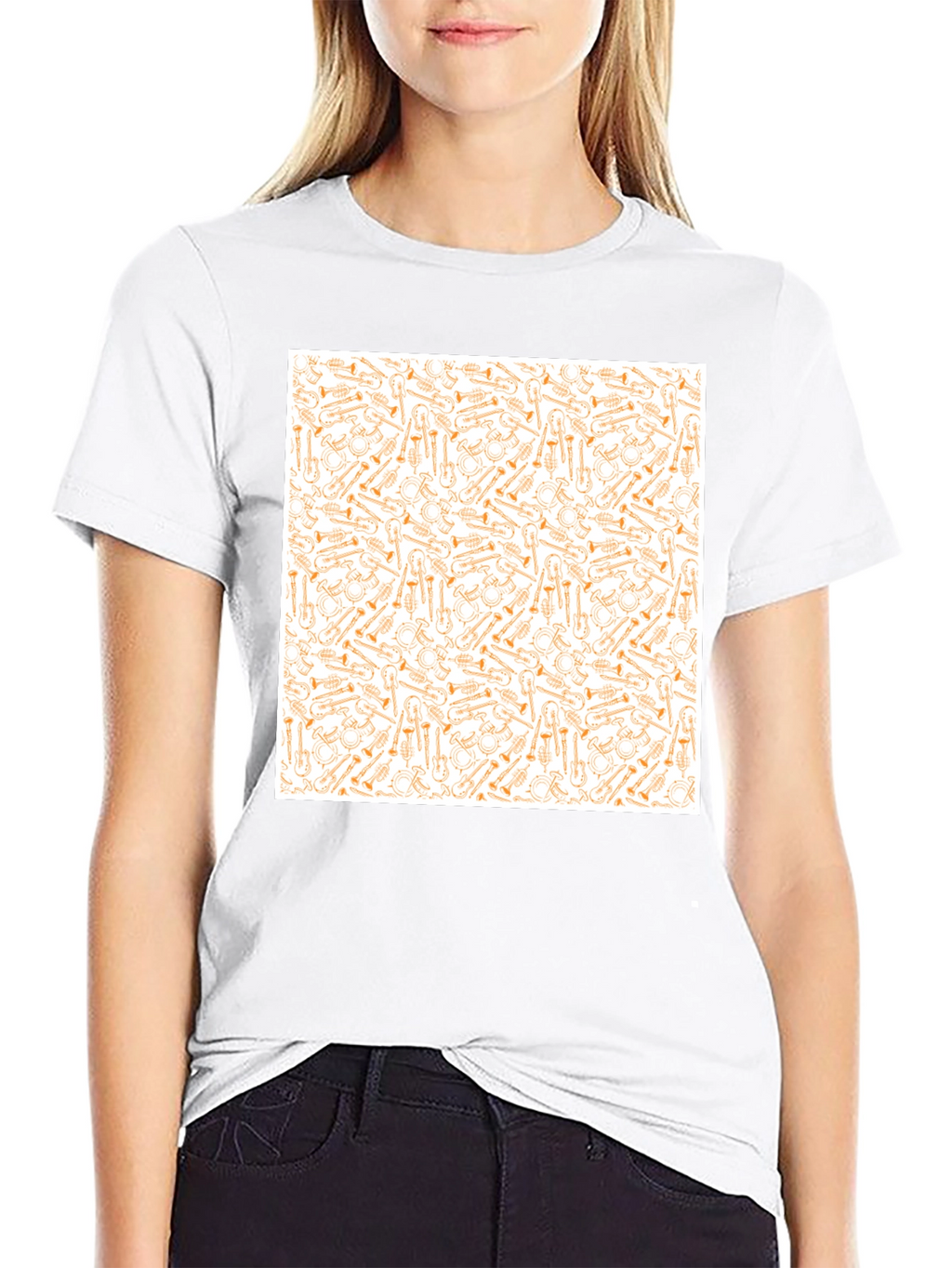 Musical Instrument Patterned Black T-Shirt