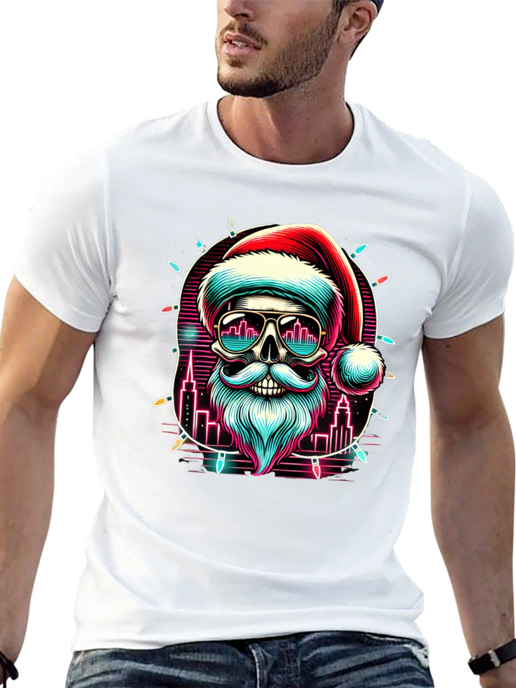 Festive Santa Skull Graphic Tee