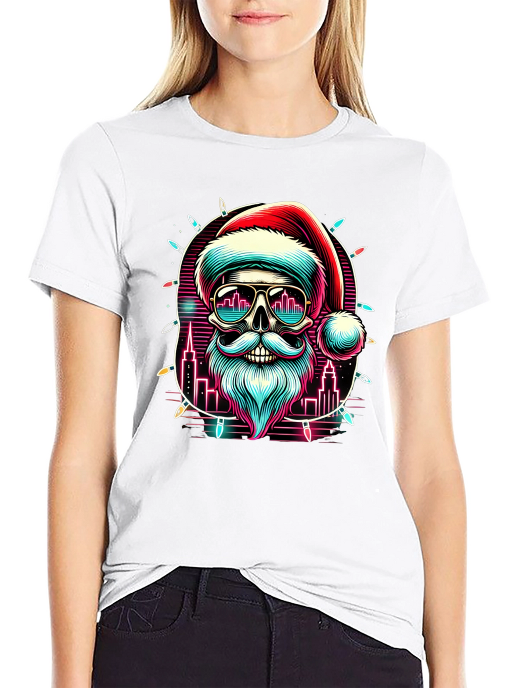 Festive Santa Skull Graphic Tee