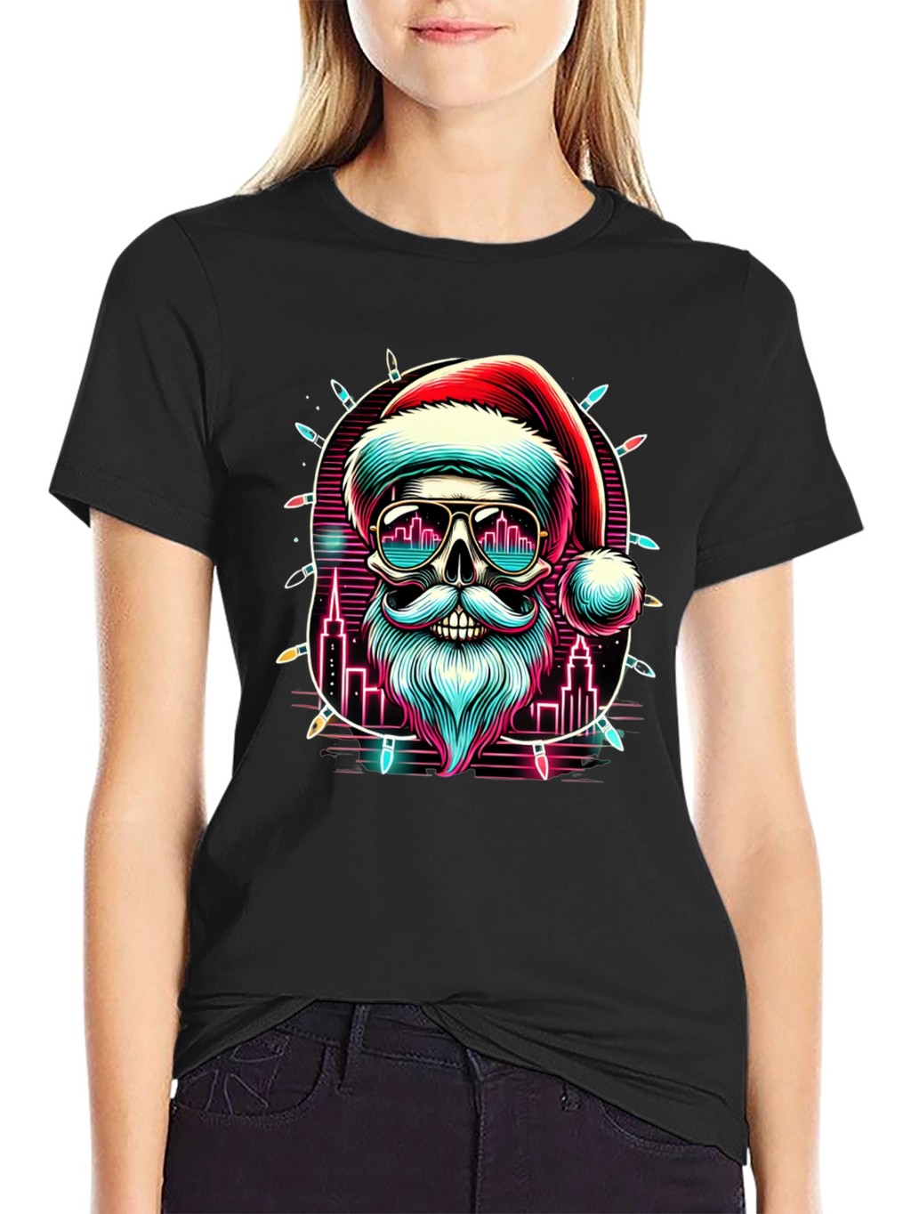 Festive Santa Skull Graphic Tee