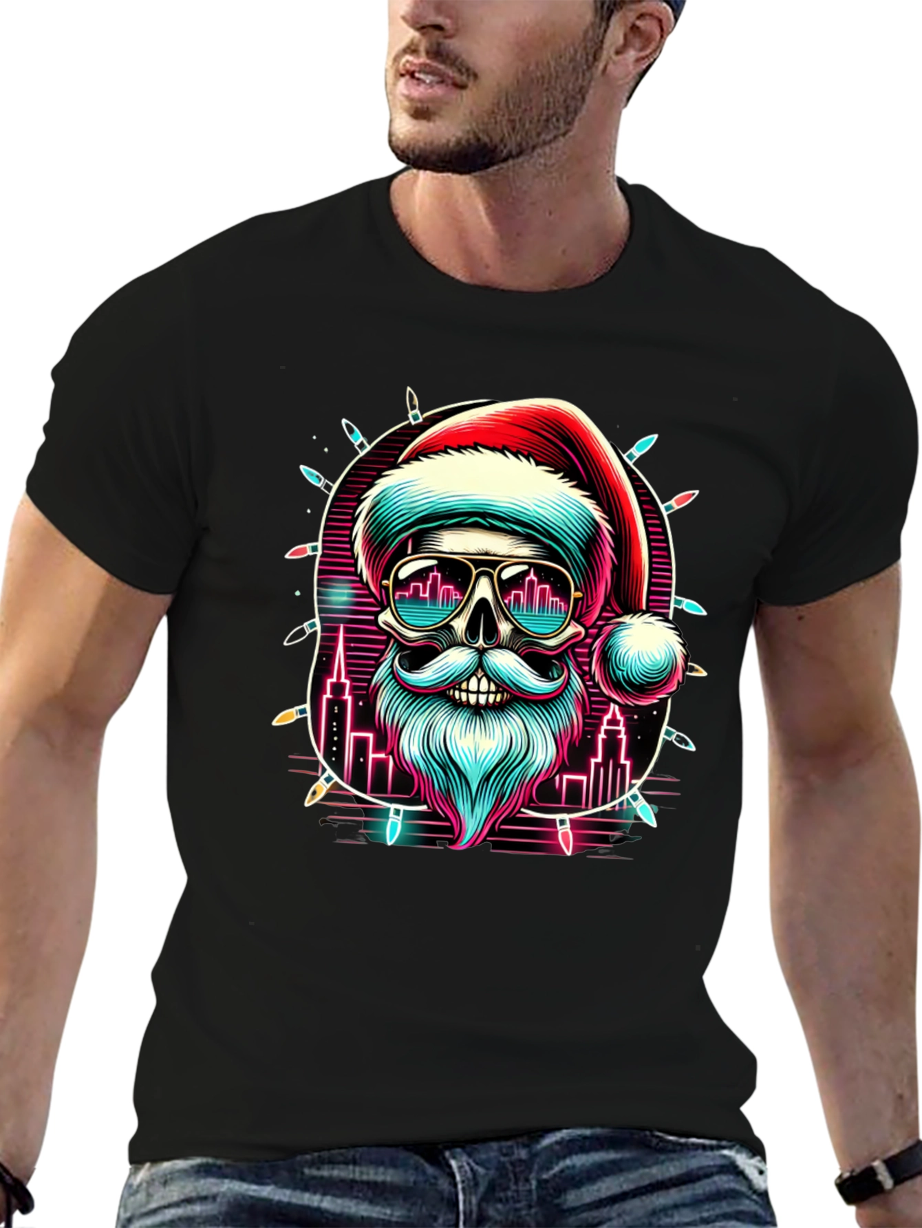 Festive Santa Skull Graphic Tee
