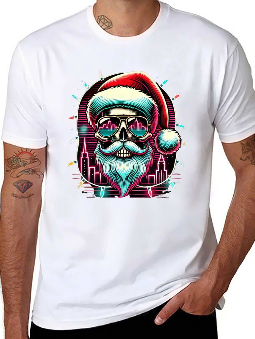 Festive Santa Skull Graphic Tee